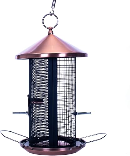 Miniatura 6 de Cottage Garden Comedero para pájaros de 3 libras con acabado de cobre de 12 pulgadas, malla de metal resistente, alimentador para pájaros y doble