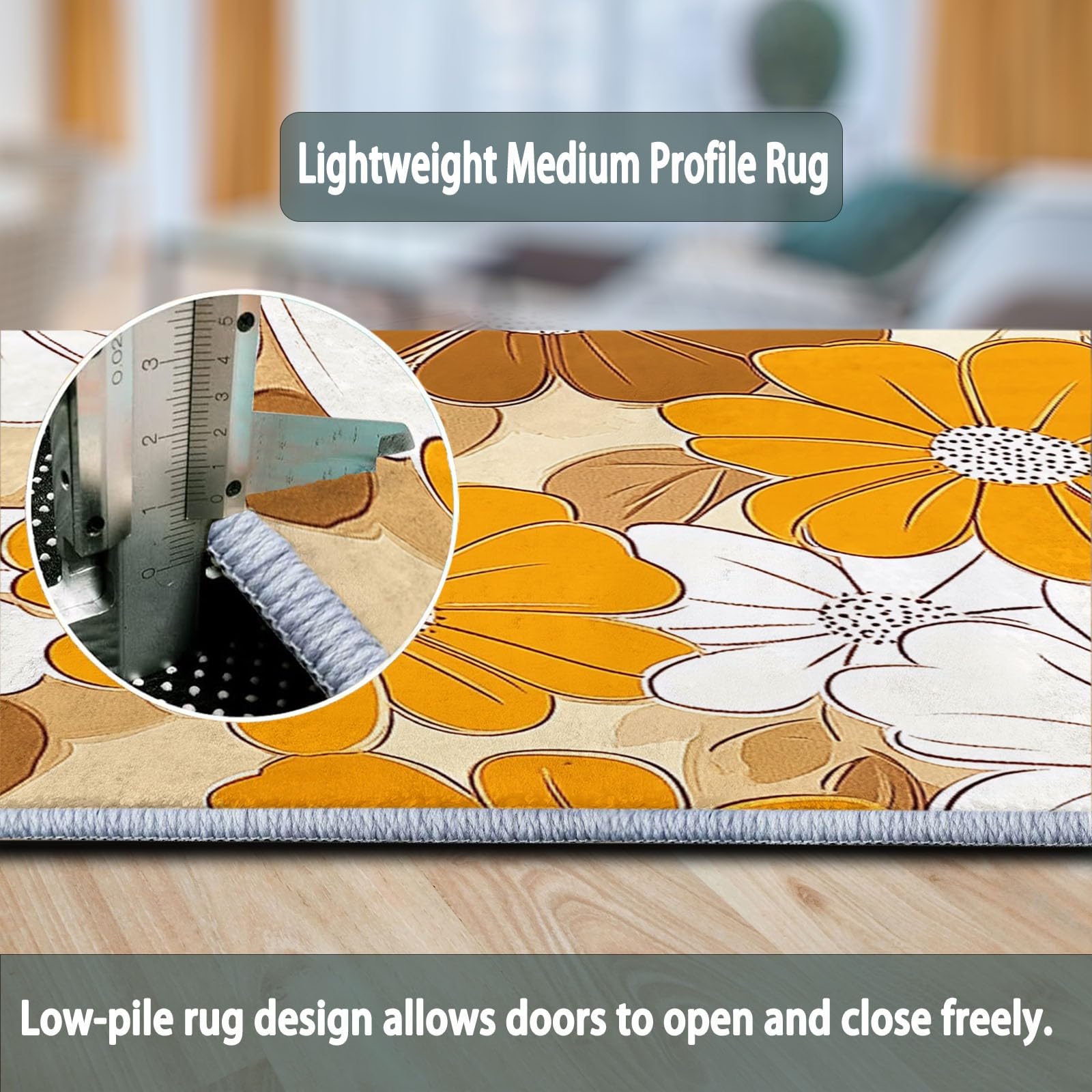 Tapis Couloir Long Moderne Motif Fleurs De Mode Vintage, Orange Blanc Tapis de Passage À Poil Court Doux, Tapis de Couloir, Antidérapant Et Lavable, Tapis Salon Chambre Adulte 80 x 150 cm