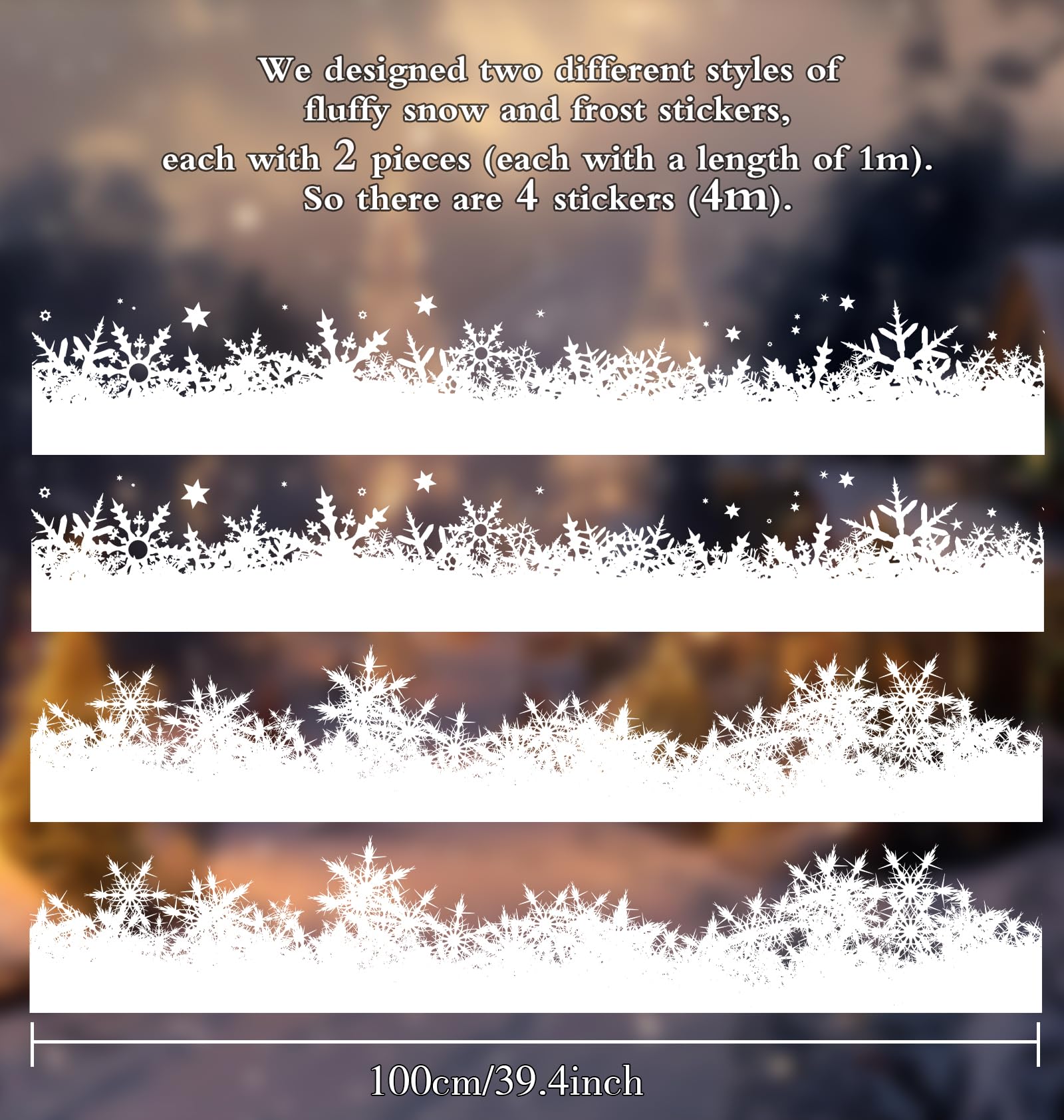 Christmas Long Fluffy Snowflake and Frost Border Window Clings Stickers,2 Sheets 4pcs 4m Extra Large Xmas Window Static Stickers,Christmas Winter Decoration Stick Wall Window Door Decal Sticker - Image 3