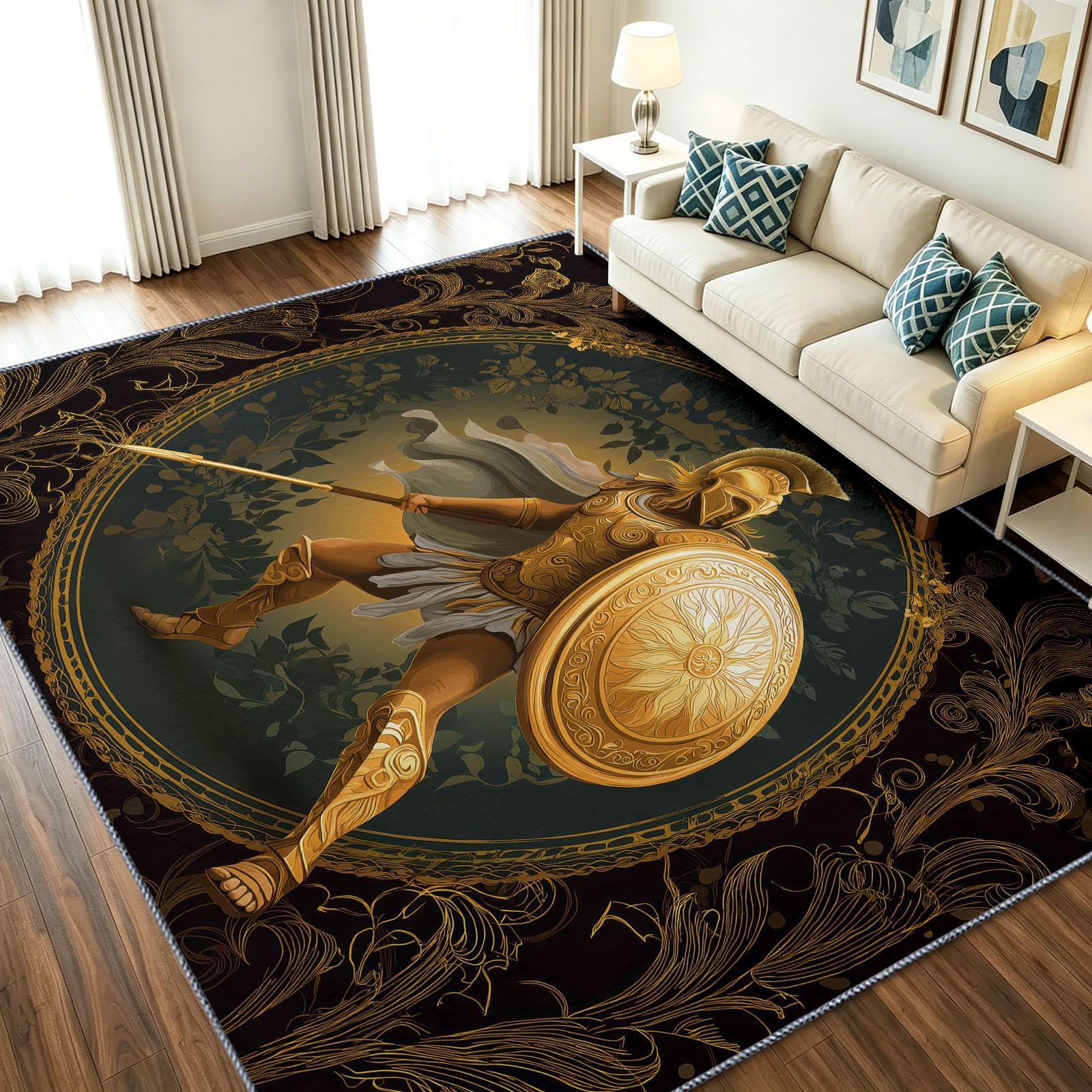 Alfombra lavable de 90x150 cm con diseño de escudo militar y pelo bajo antideslizante