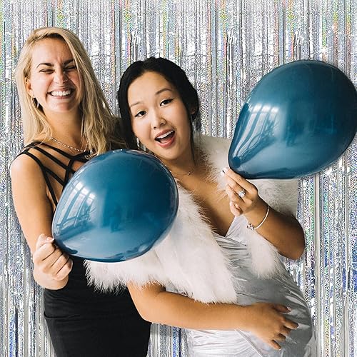 Miniatura 5 de Cortina de oropel para fiesta, telón de fondo plateado para fiesta de cumpleaños, 5 paquetes de cortinas de flecos de papel de aluminio con