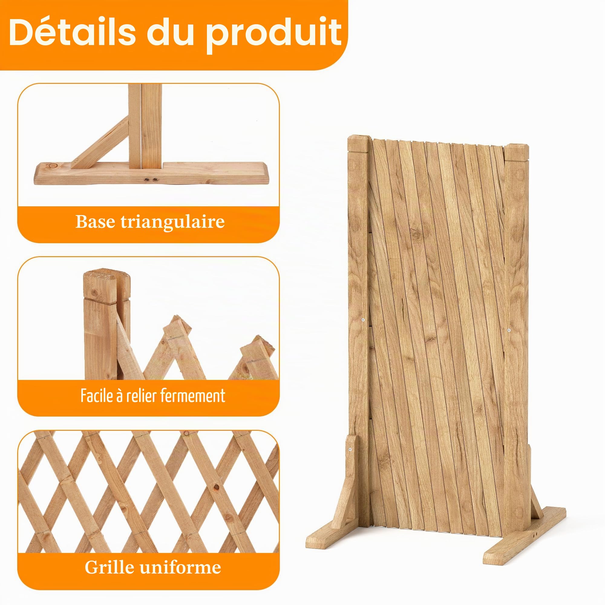 Nisorpa Lot de 2 panneaux de clôture extensibles en bois massif pour clôture de jardin, rétractable, autoportante, pour animaux domestiques, 34 à 160 cm
