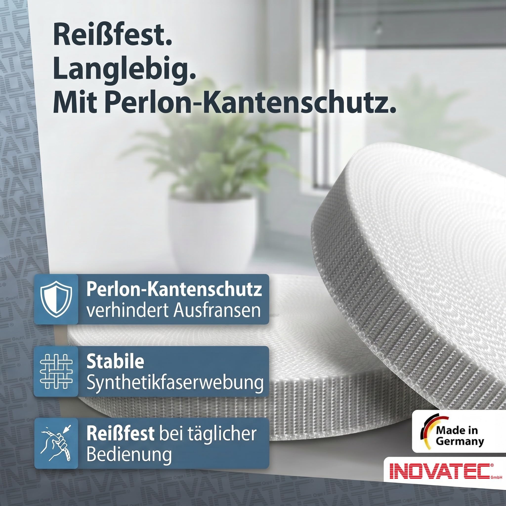 INOVATEC Rollladengurt Maxi 23mm – 50m Rolle – Reißfest & UV-beständig mit Perlon-Kantenschutz – für Fenster & Türen – passend für alle Maxi-Gurtwickler – Grau