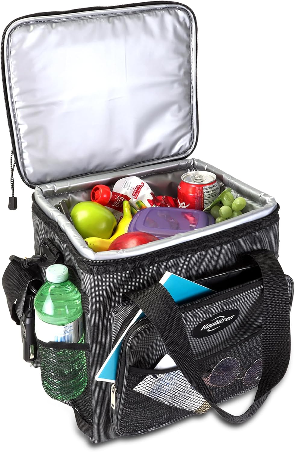 Koolatron Electric Portable Cooler Plug in 12V Car Cooler Bag, 14 qt (13 L) Black/Gray Soft-Sided No Ice Thermo Electric Portable Fridge for Camping, Adjustable Shoulder StrapTravel Road Trips.