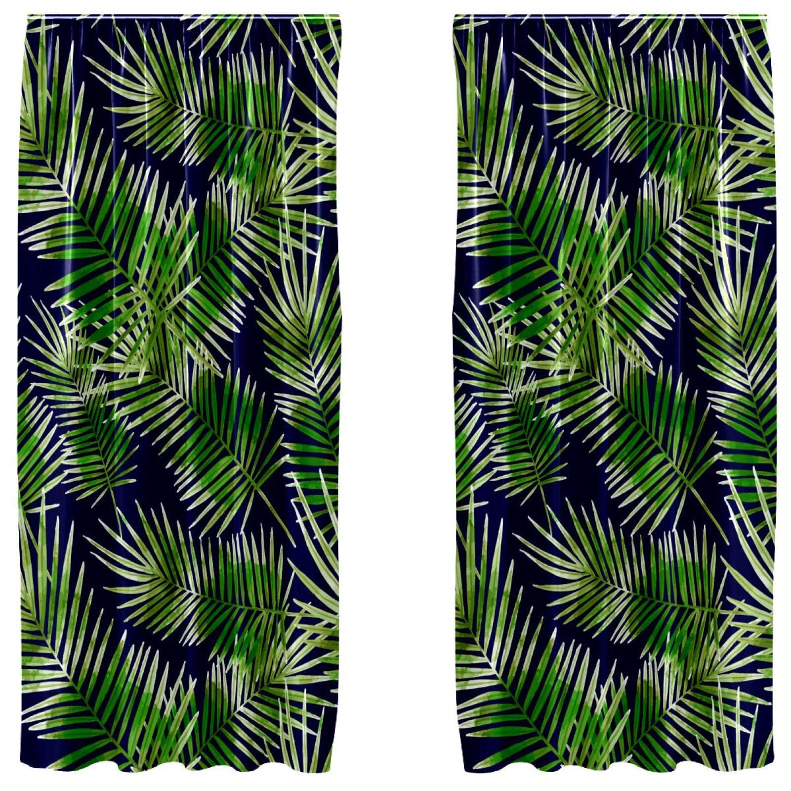Rideaux de salon bleu feuilles tropicales : masquez le vis-à-vis