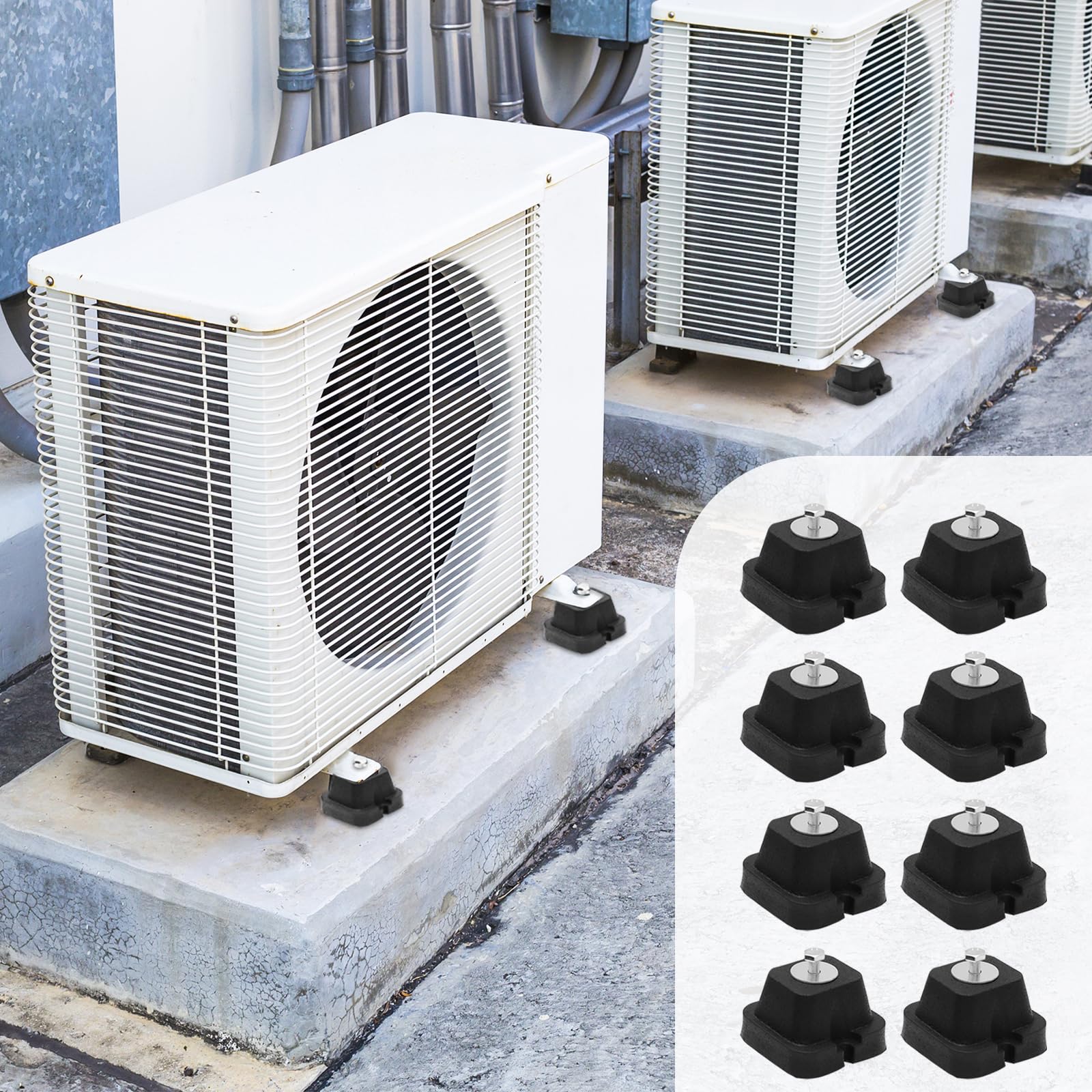 8 Pezzi Basi Antivibranti per Condizionatore, Ammortizzatori In Gomma, Cuscinetti Antivibranti per Aria Condizionata e Pompa Calore, Antivibrazioni e Riduttori di Rumore, Capacità di Carico 500 Kg