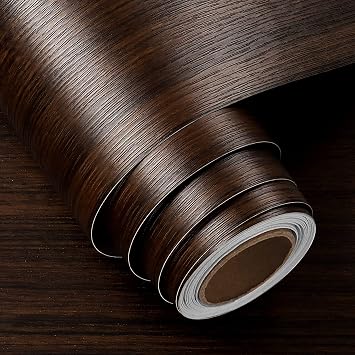 FunStick 15.8"x240" Thick Dark Brown Wood Contact Paper Self Adhesive Waterproof Wood Grain Wallpaper Peel and Stick Countertops for Kitchen Wood Removable Wall Paper Roll for Cabinets Table Furniture
