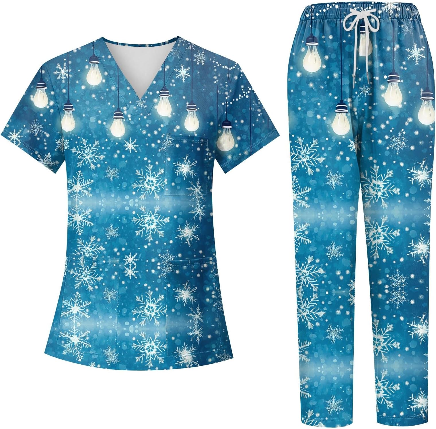 Generic Christmas Scrubs Set for Women Nurse Uniform Top & Pants with Multi Pocket for Nurse Esthetician Workwear
