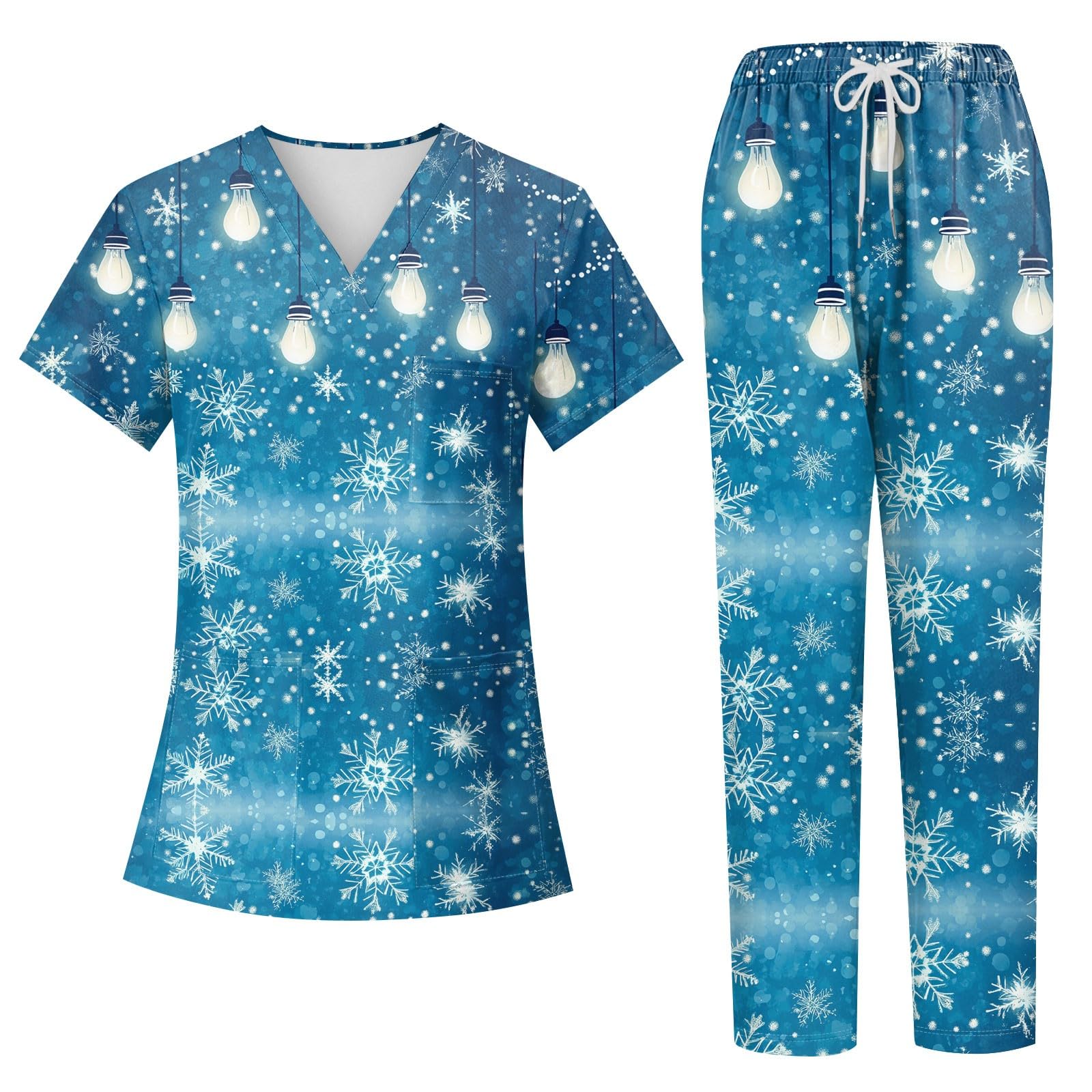 Generic Christmas Scrubs Set for Women Nurse Uniform Top & Pants with Multi Pocket for Nurse Esthetician Workwear