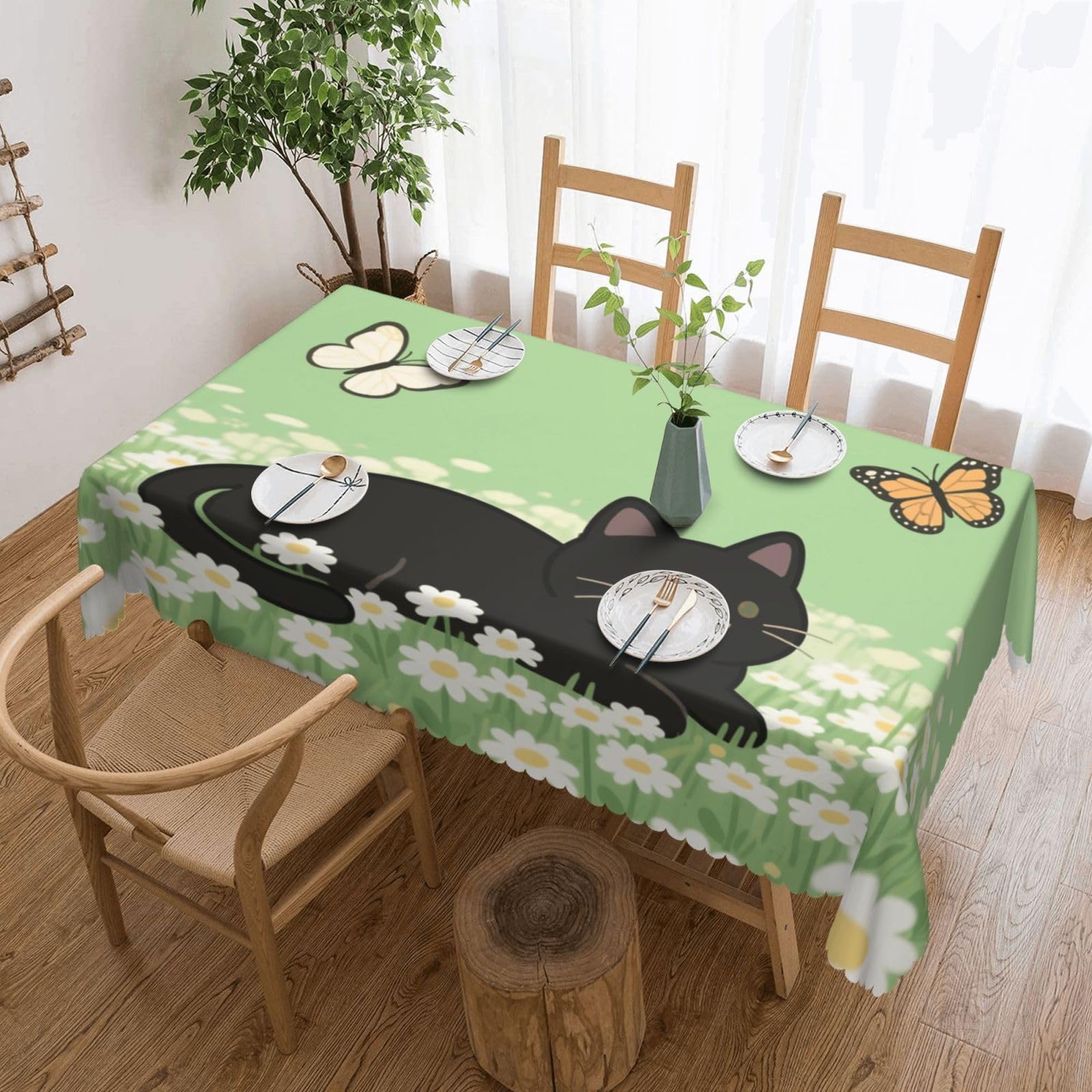 FekiLoot Rectangle Tablecloth 54 X 72 Inch, Classic Stain ‎Resistant Table Cloth Reusable Washable Table Cover Cat Kitten Daisy Tabletop Decor for Kitchen Dining Party Indoor Outdoor Use