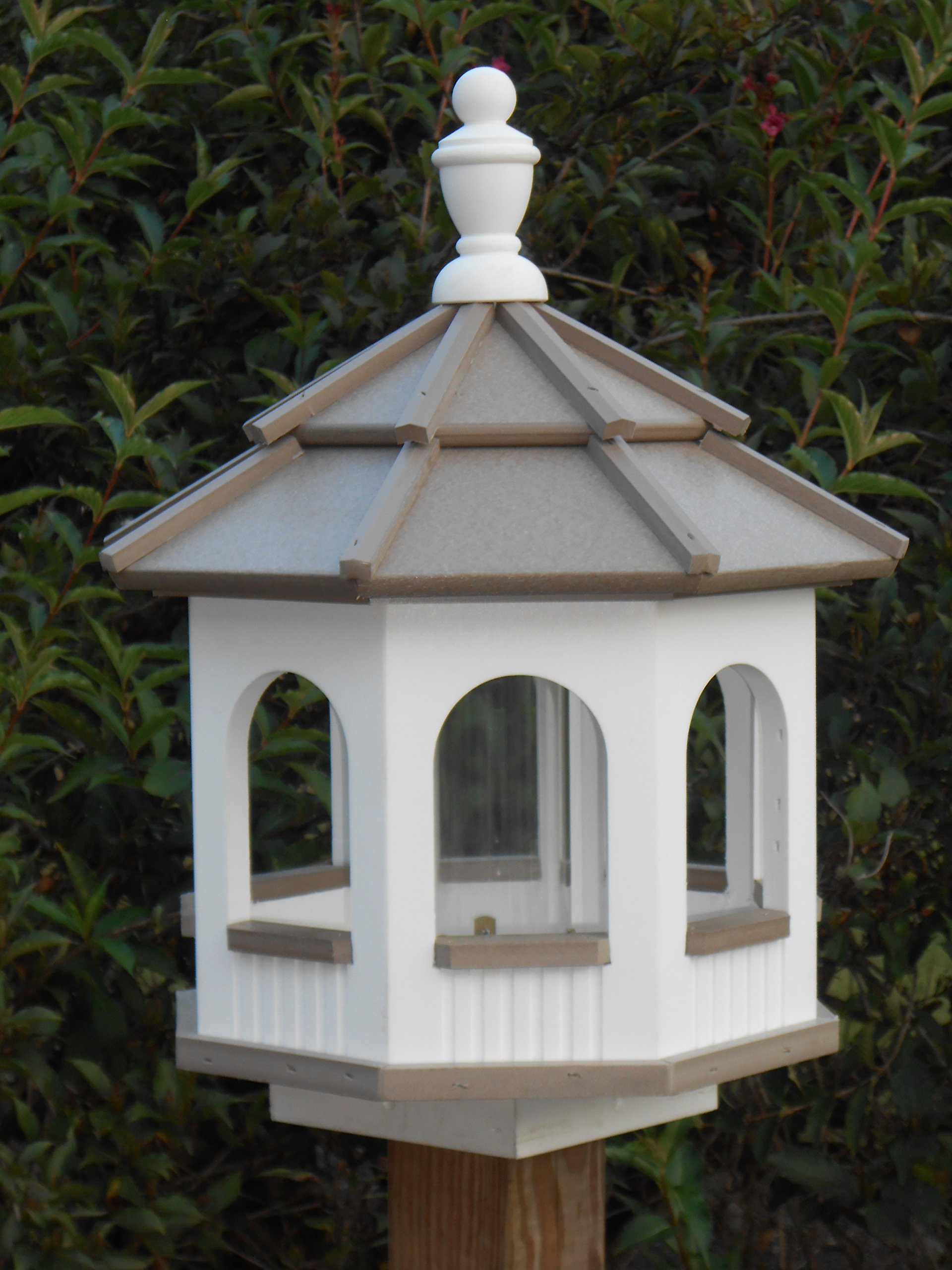 Vinyl Gazebo Bird Feeder Amish Homemade Handmade Handcrafted White & Clay med