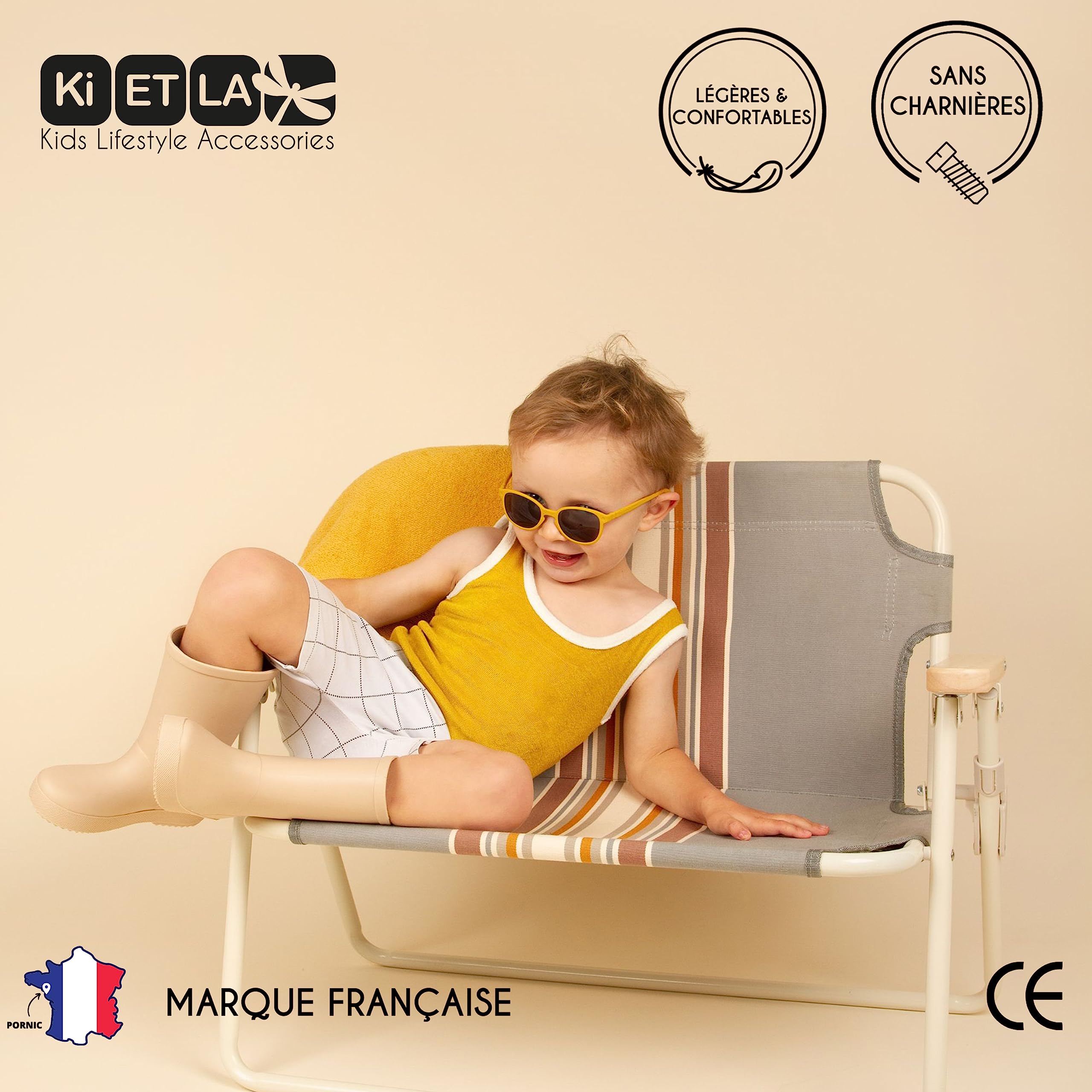 KI ET LA - WAZZ - Lunettes de Soleil Bébé 1-4 ans Norme CE - Protection UV Totale - Ultra Légères - Souples - Incassables - Filtre Lumière Bleu - Marque Française