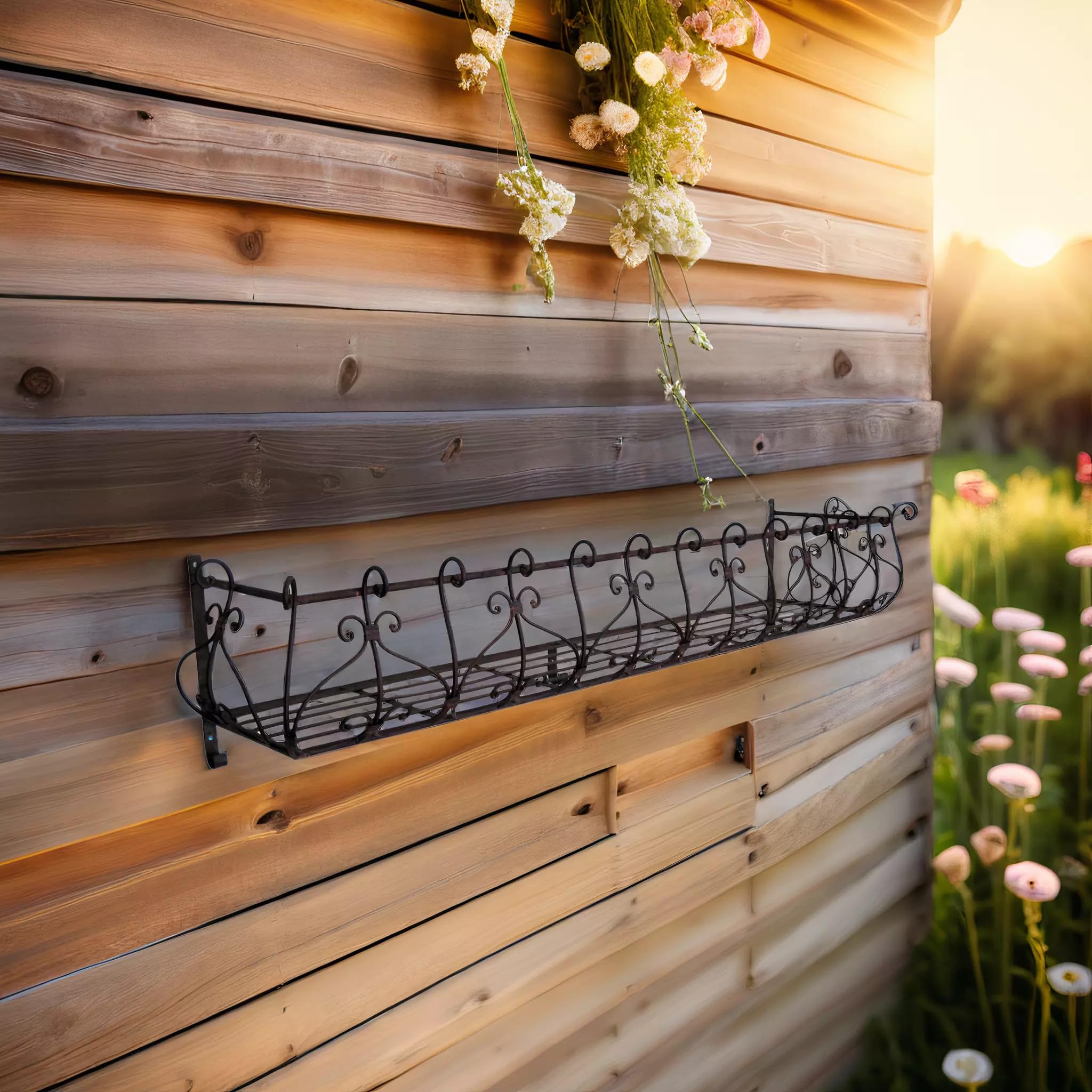 Ecosoul Metalen Wandbloembak – 118x28x25 Cm – Donkerroestkleurig – Voor Buiten Aan De Muur – Ook Binnen Te Gebruiken