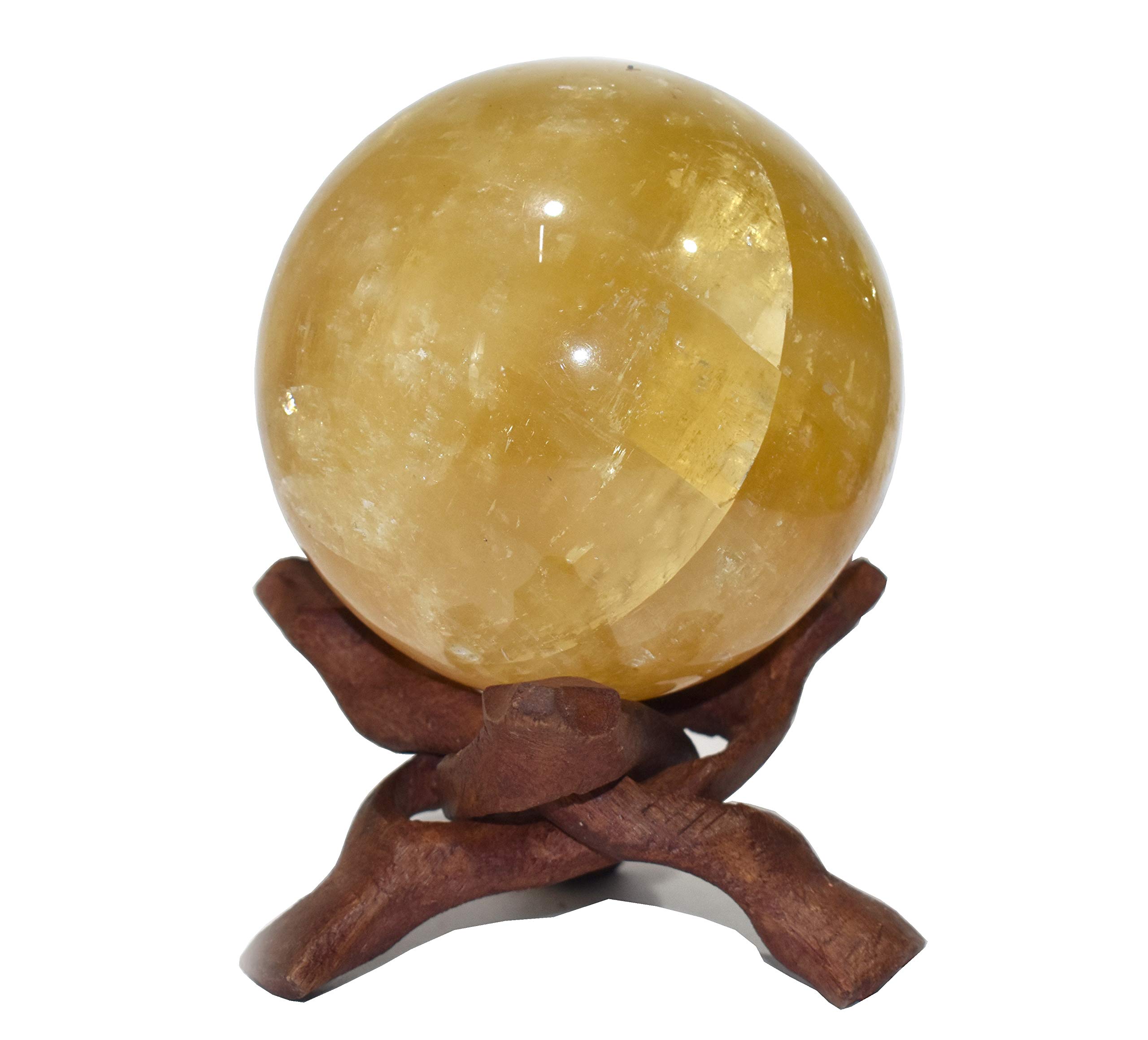 Healings4uSphere Calcite Size 1.5-2 Inch & One Wooden Ball stand Natural Crystal Ball Sphere Vastu Reiki Chakra Healing