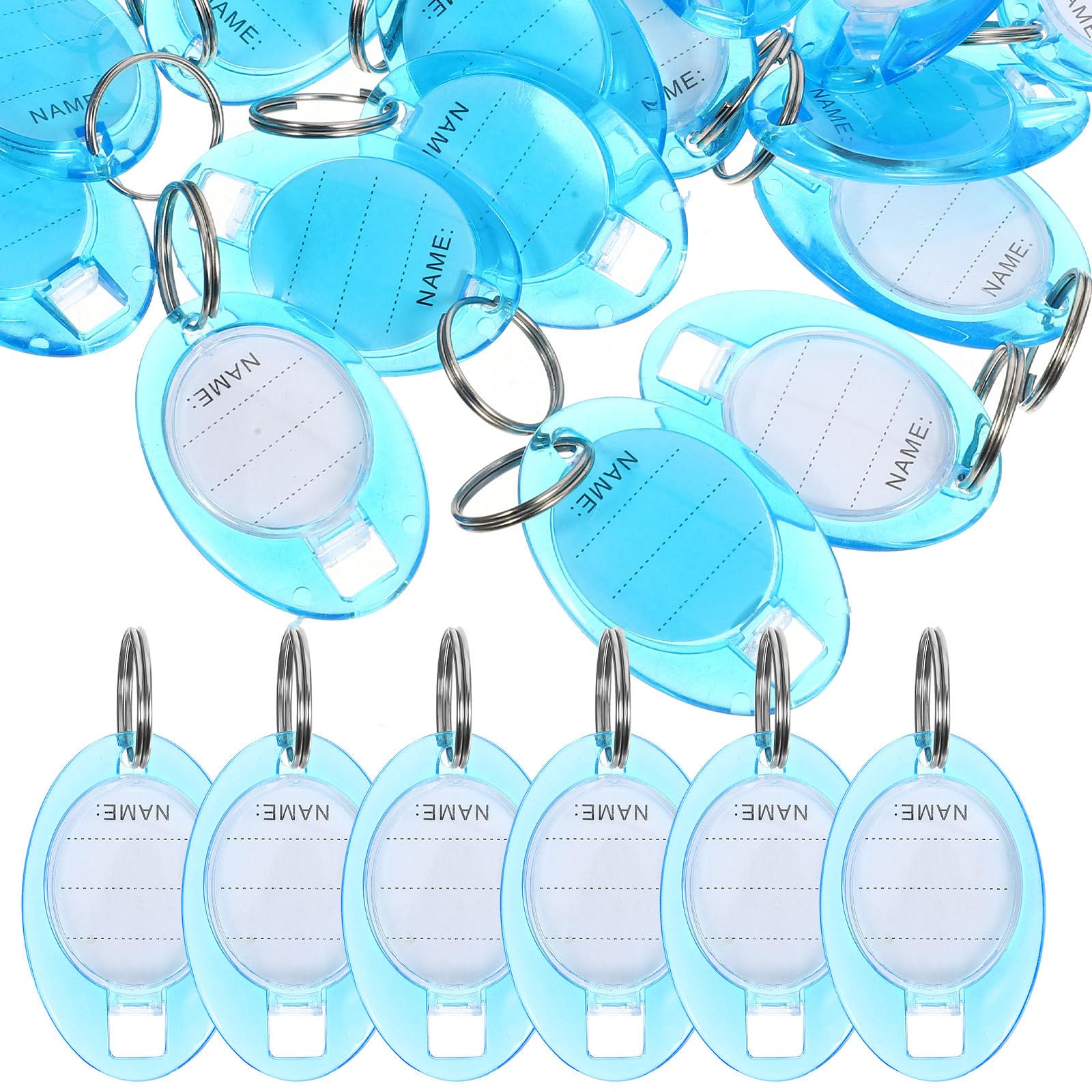 Étiquettes Porte-clés en Plastique Ovales avec Anneau, 50 Pièces | Fenêtre D’identification, pour Hôtels et Armoires à Clés, Lot Pratique pour Repérage Rapide