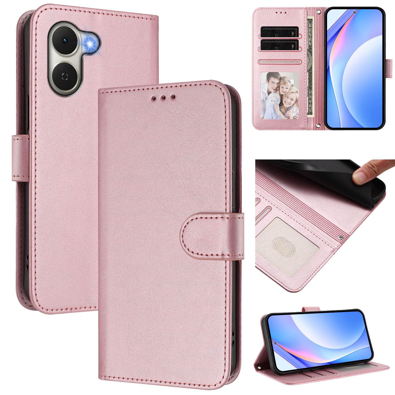 Case Compatible with Tecno Spark Go 3 Lanyard Card Slot Wallet Magnetic Clasp Flip Stand Cover Pink