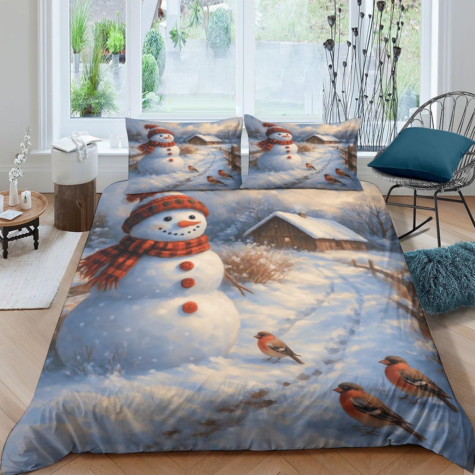 Ctjqhvkz Style-3 3D Printed Snowman Winter Scene Fitted Sheet Microfiber Soft Breathable Cabin Bed Cover Bedroom Decor For Adults Single（135X200cm）