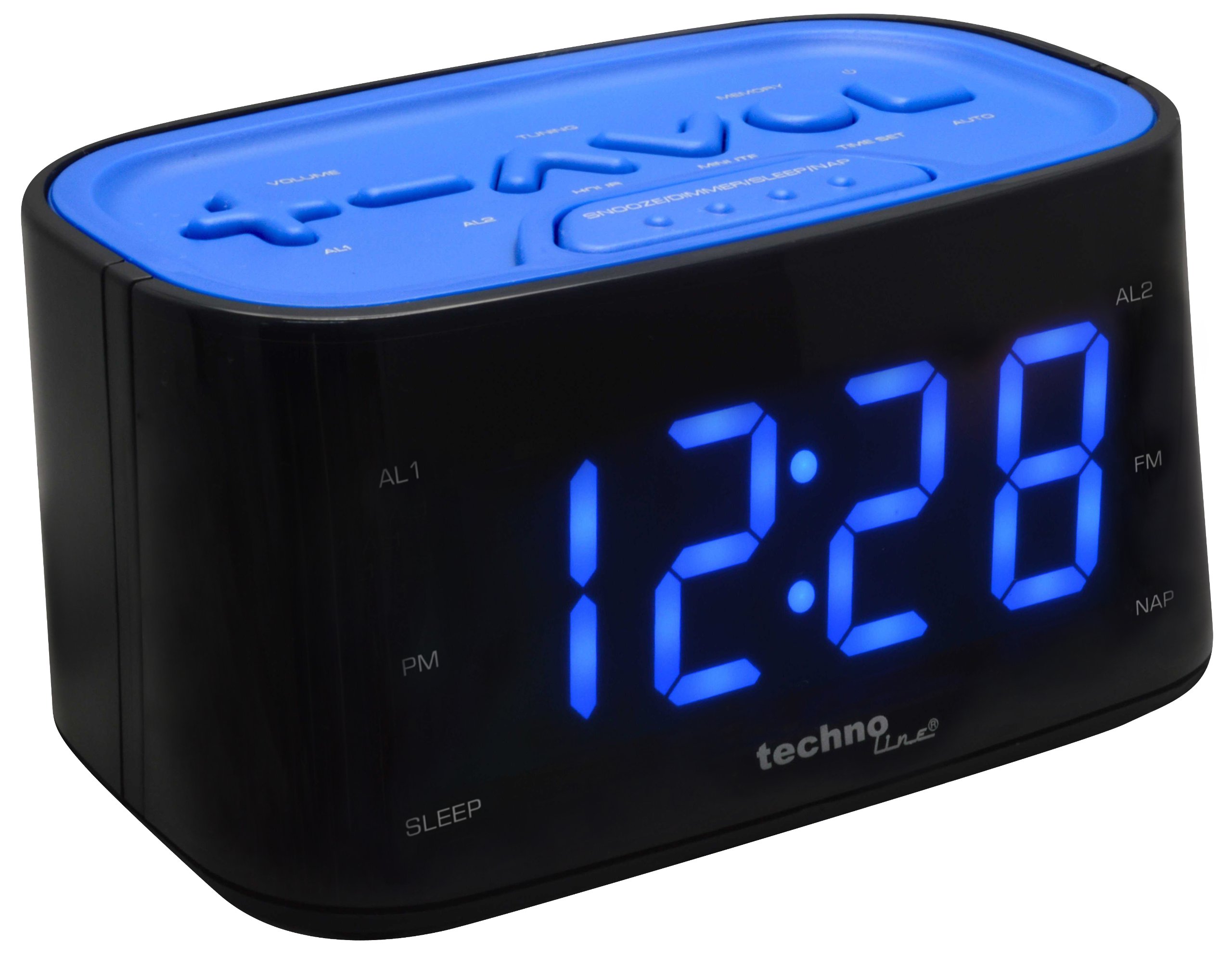 Radiobudzik Technoline WT 465 LED z przyciskami w stylu kontrolera zabaw, niebieski