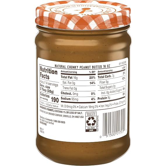 Smuckers Natural Chunky Peanut Butter, 16 Oz. Jar