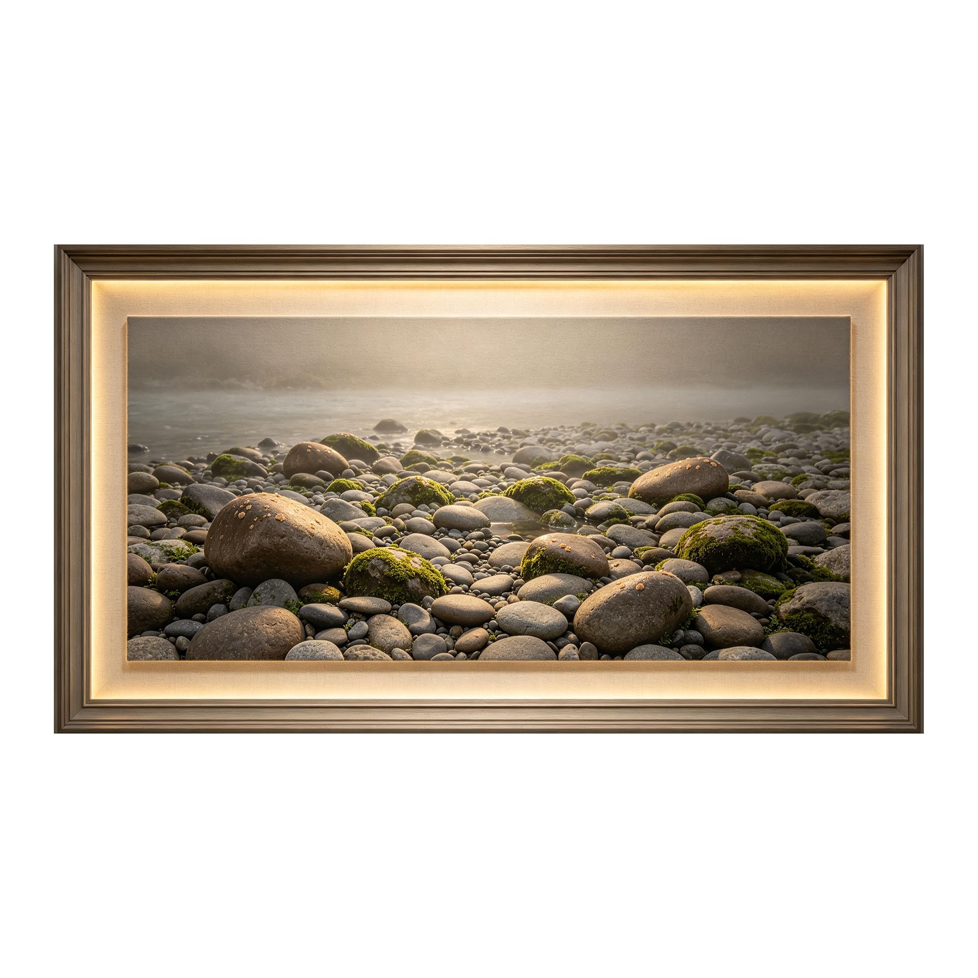 Yzpallescene 3D Framed Wall Art 50cm×100cm Zen Stone Shoreline Seascape Realistic Panoramic Large Size SelfAdhesive Removable Wall Decor Prints Artwork for Living Room Bedroom Office