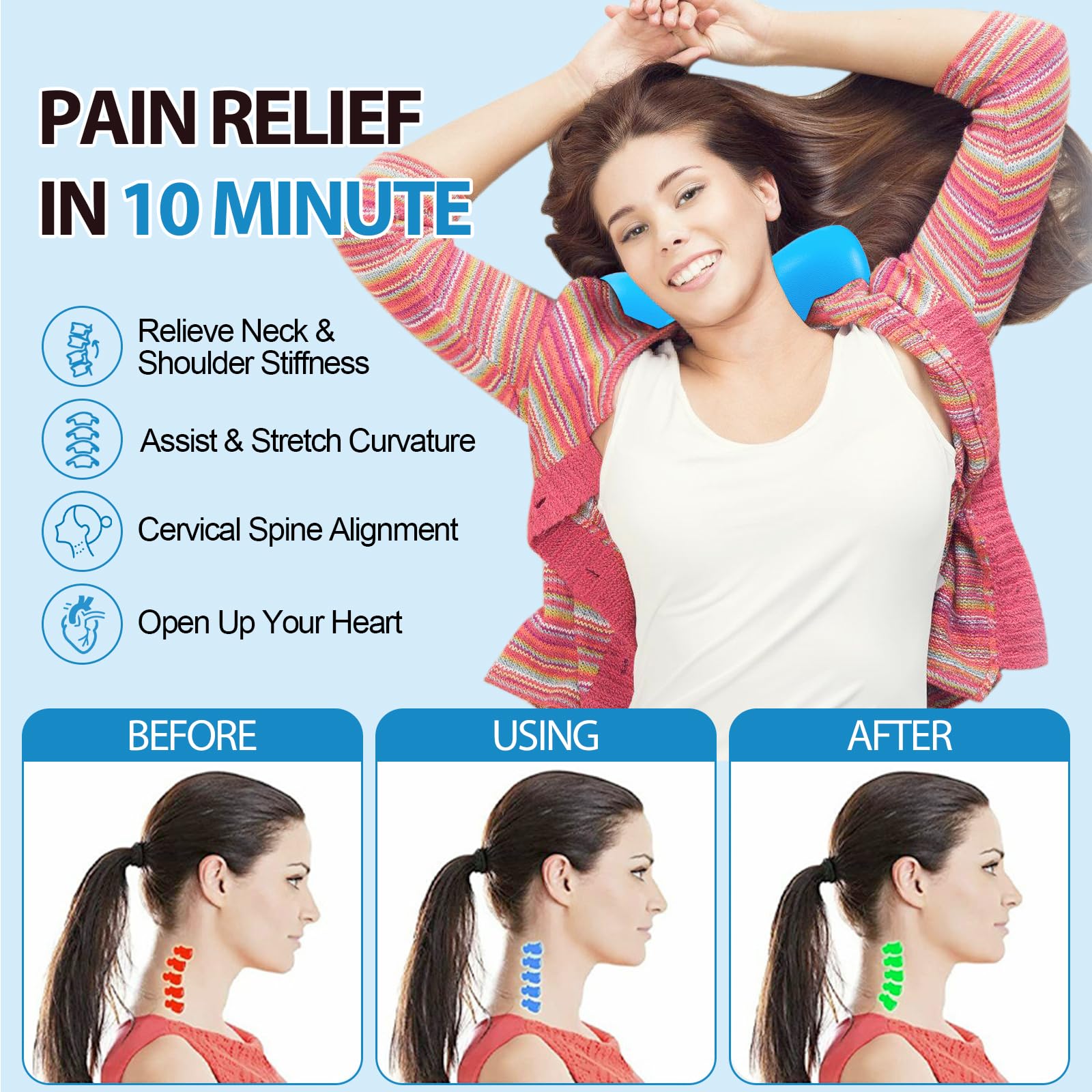 Rilassante per collo e spalle,Appareil de Traction Cervicale Portable,Correction de la Posture Cervicale, Sollievo Dolore di Collo e Spalle, Allineamento Della Colonna Cervicale (Bleu)