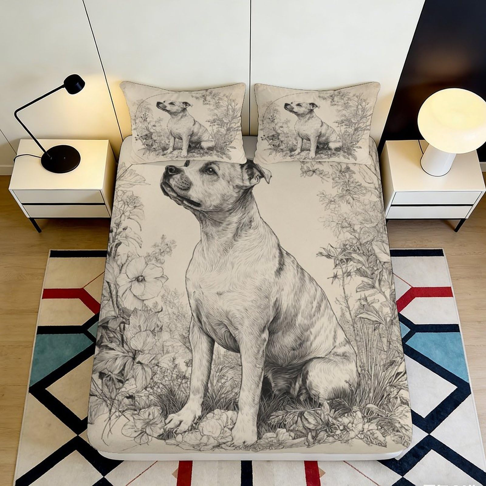 Pnayamiorkfel Style-2 3D Printed Dog Sketch Fitted Sheet Microfiber Soft Bedroom Decor Floral Bed Cover For Home Guest Room 90X200x25cm