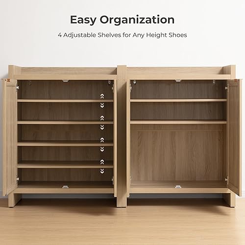 Miniatura 5 de SICOTAS Armario para zapatos, 24 pares de zapatos, armario organizador de zapatos de ratán de 41 pulgadas de alto con puertas y estantes, gabinete