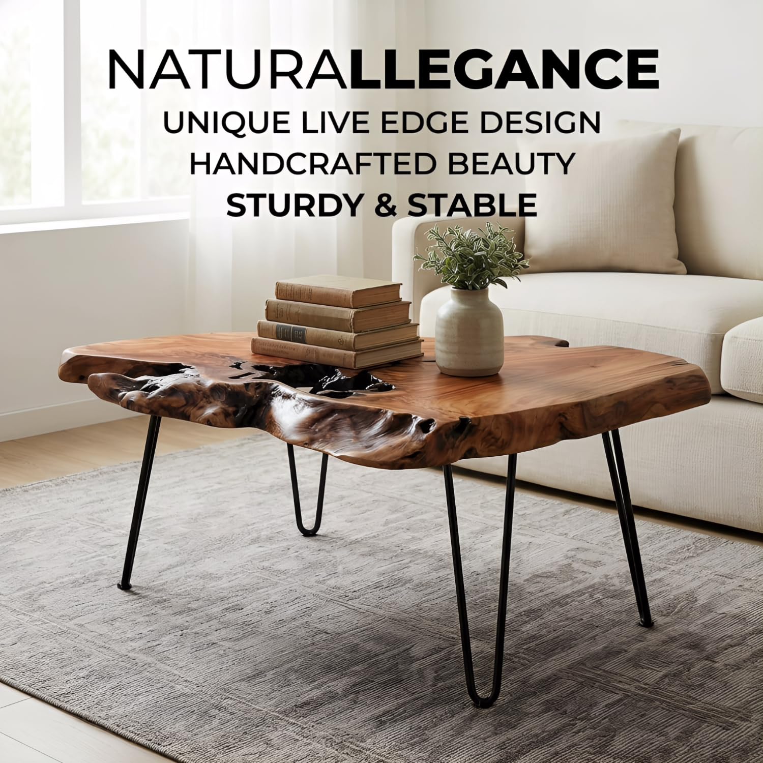 Nalvyue Unique Natural Wood Live Edge Coffee Table for Living Room