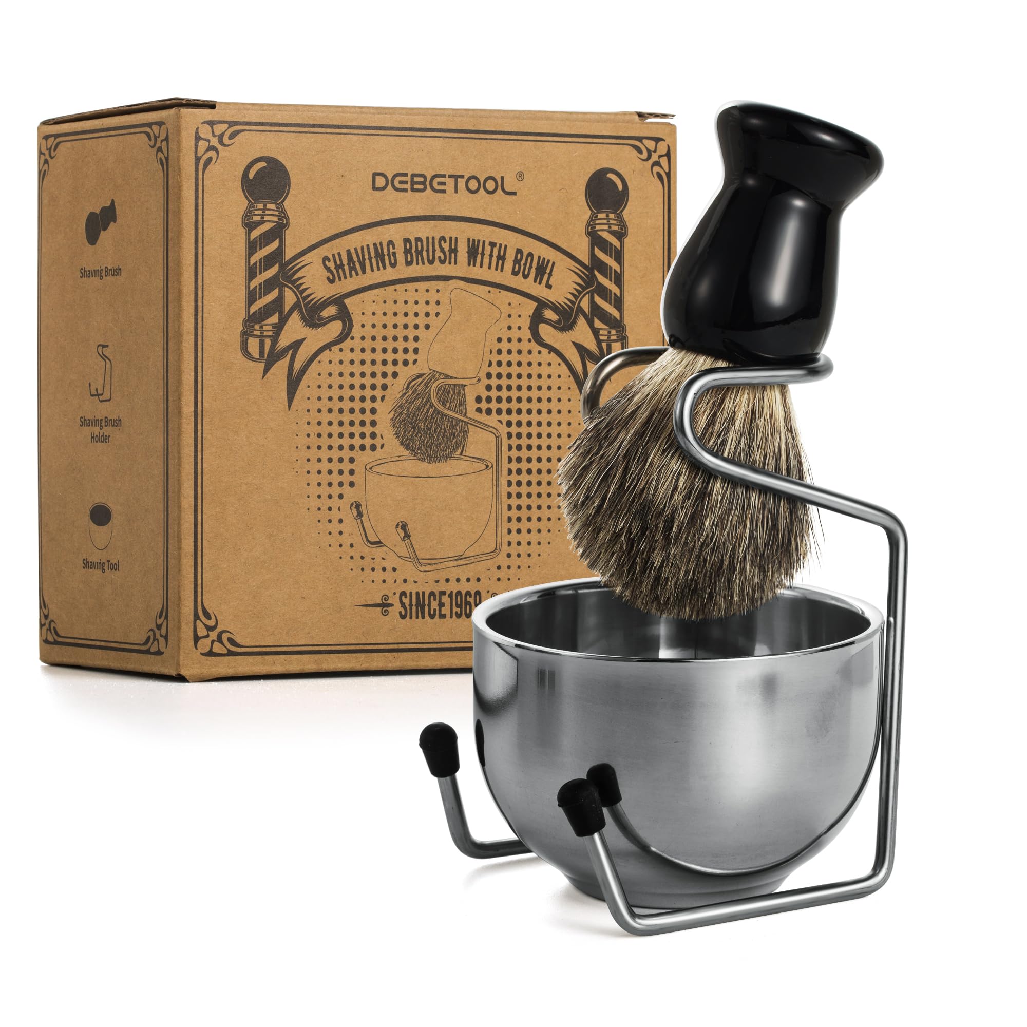 DEBETOOL Pure Badger Hair Shaving Brush and Bowl