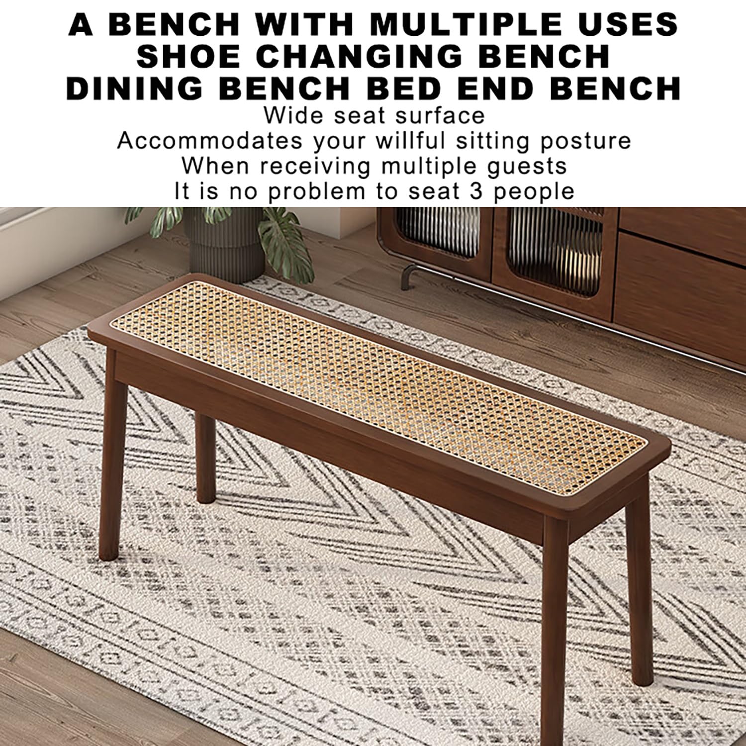 Banco de Entrada de Madera de Ratán Banco de Comedor Madera de 2 Plazas para Dormitorio Entrada Comedor.(Original Wood,80x30x45cm)