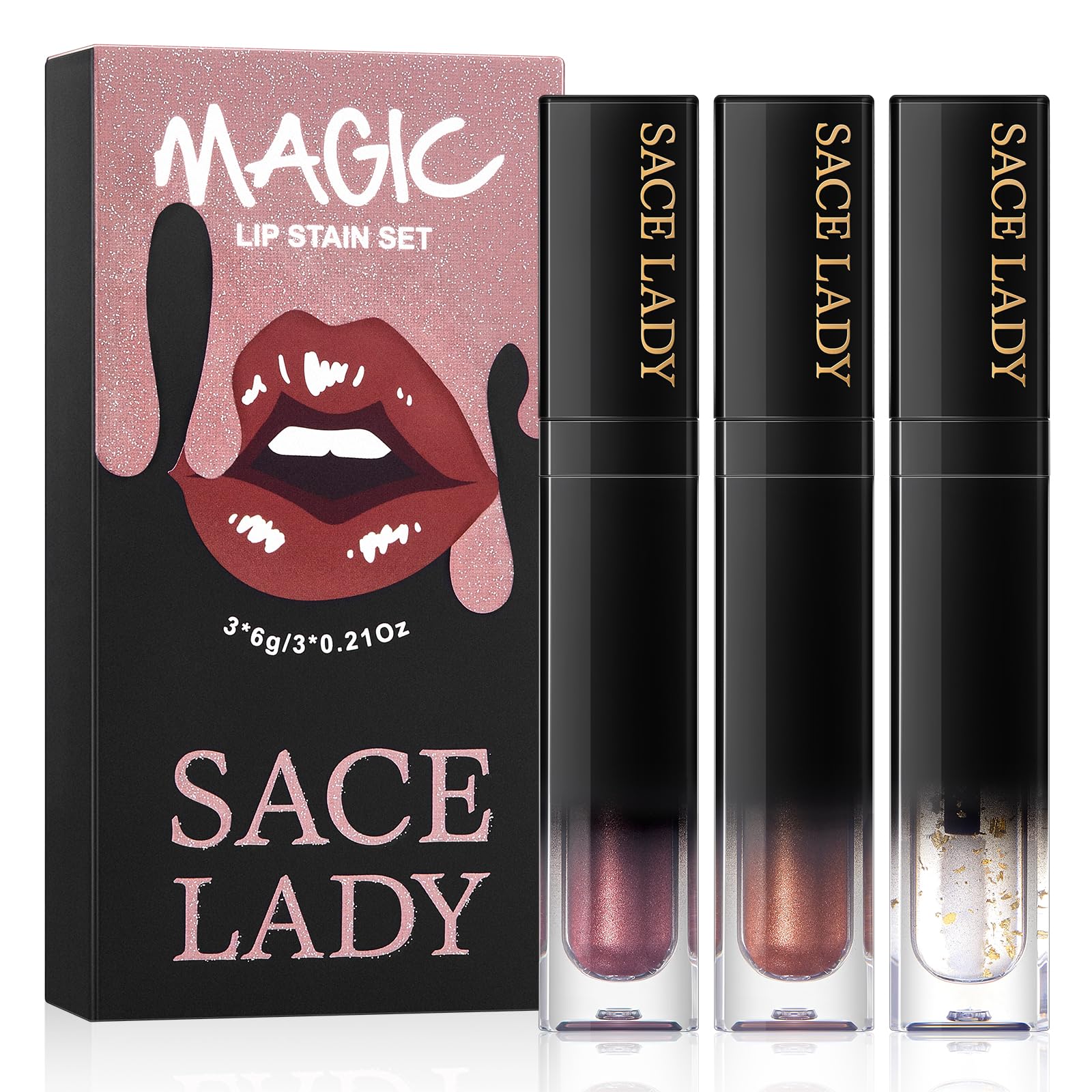 SACE LADY Lip Stain Set Peel Off, Long Lasting Waterproof Tinted Lip Gloss Shimmer Matte Finish, Transfer Proof Natural Liquid Lipsticks Stay All Day