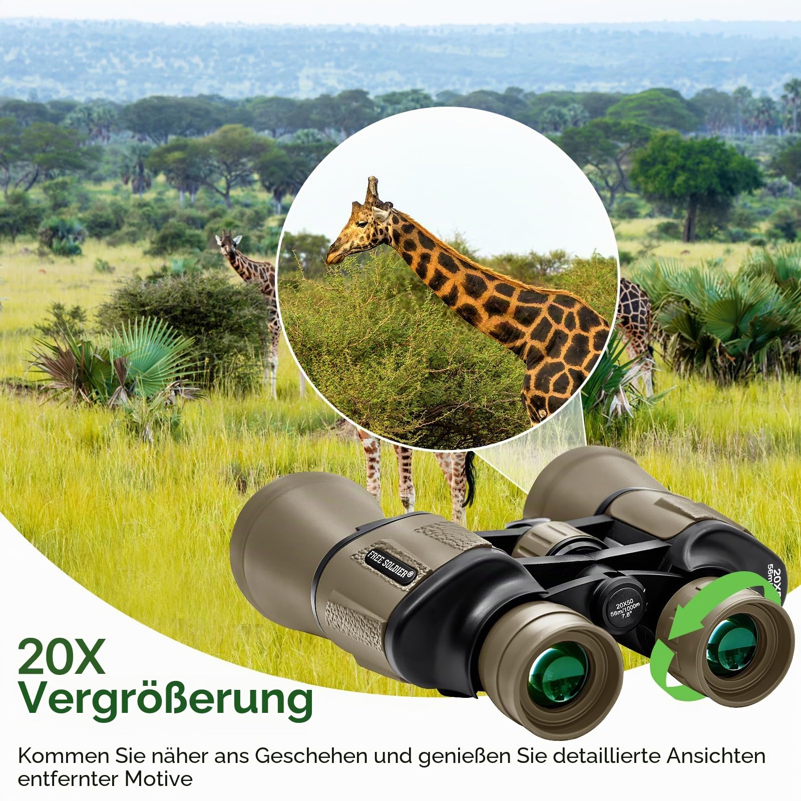 Militär-Fernglas für Erwachsene, 20 x 50, mit Smartphone-Adapter, kompakt, wasserdicht, taktisches Fernglas für Vogelbeobachtung, Jagd, Wandern, Konzert, Reisen, Theater mit BAK4-Prisma, FMC-Objektiv,