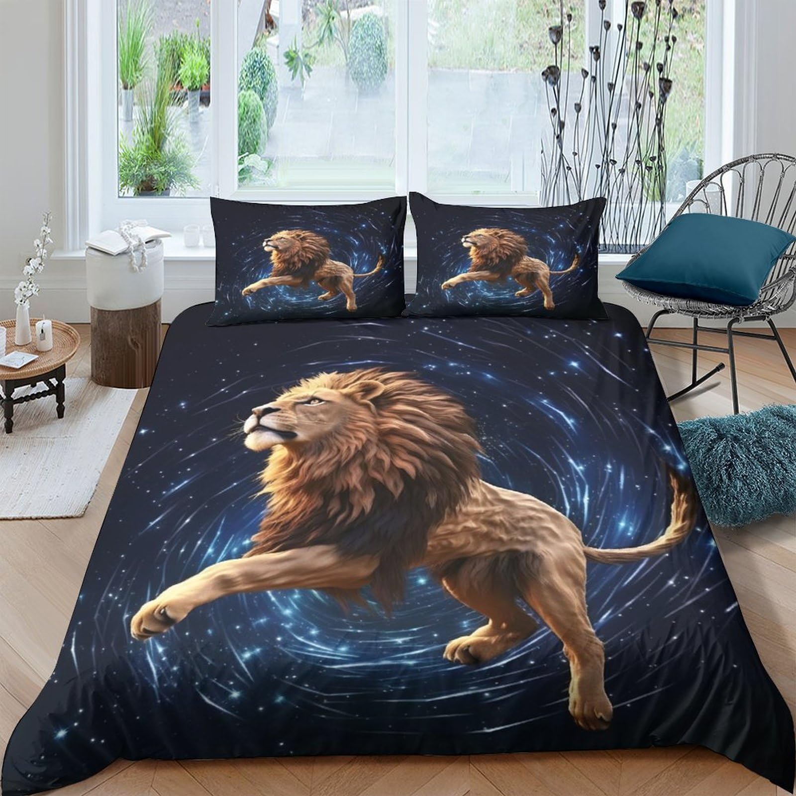 Ctjqhvkz Style-10 3D Printed Majestic Lion Fitted Sheet Microfiber Soft Breathable Blue Swirl Bed Cover For Bedroom Guest Room Decor Single（135X200cm）
