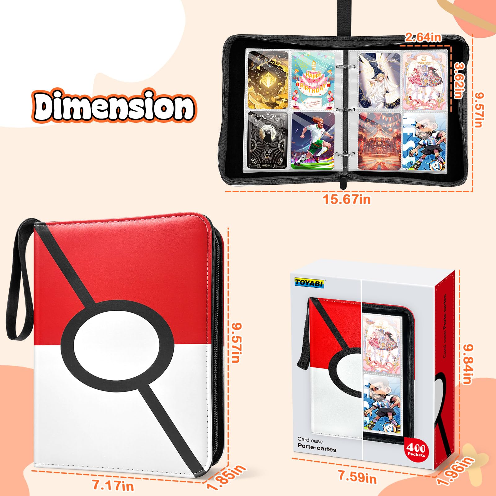 TOYABI Card Binder,50 Pages 400 Pockets Trading Card Binder,4 Pocket Cards Binders,PU Waterproof Graded Card Binder,Cards Folder Trading Card Album, Binders Folder Graded Card Binders with Zipper - BigaMart TOYABI Card Binder,50 Pages 400 Pockets Trading Card Binder,4 Pocket Cards Binders,PU Waterproof Graded Card Binder,Cards Folder Trading Card Album, Binders Folder Graded Card Binders with Zipper - BigaMart