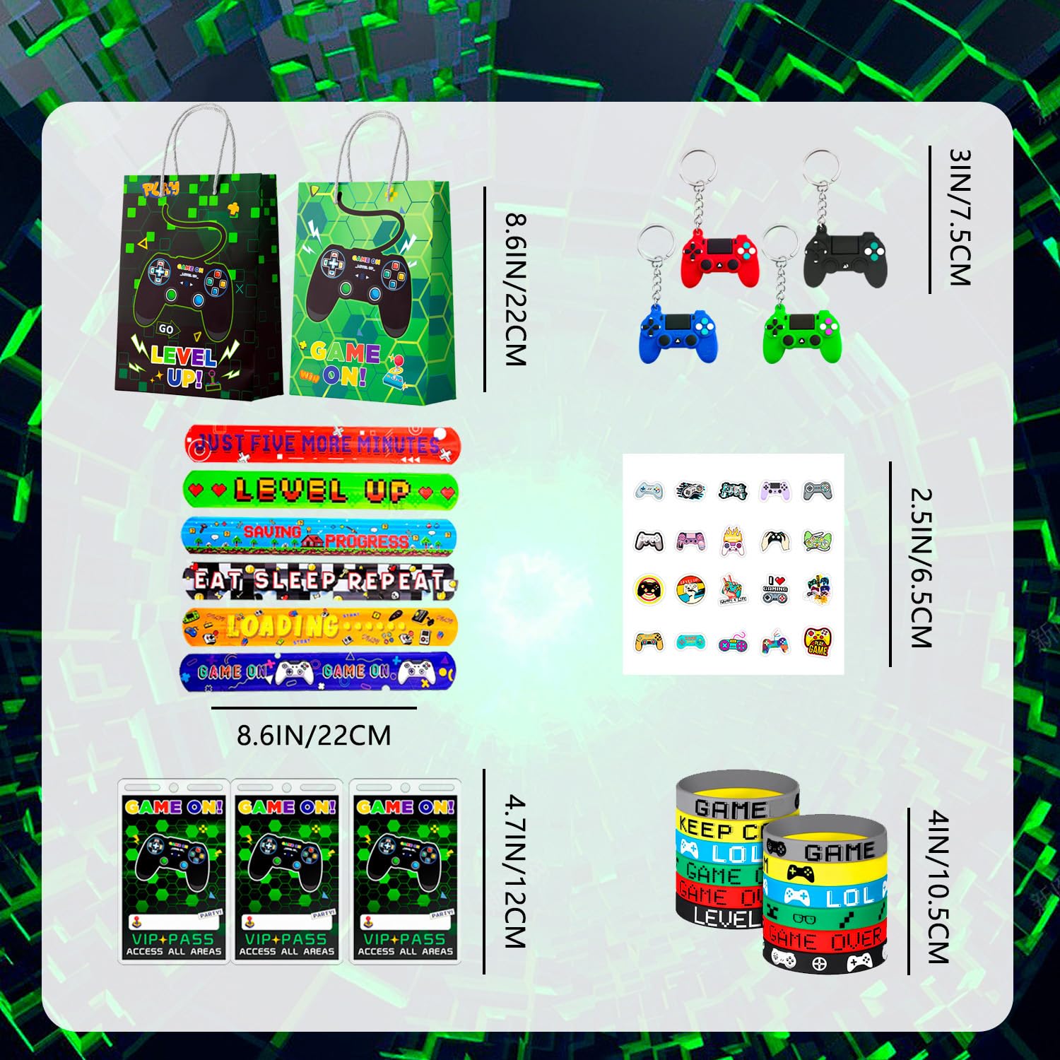 Bomboniere Videogiochi Feste di Compleanno, 110pcs Set di Gaming Festa Bomboniere Includere Sacchetti Regalo per Videogiochi Portachiavi Adesivi Braccialetti etc Regalo a Tema di Gioco per Bambini