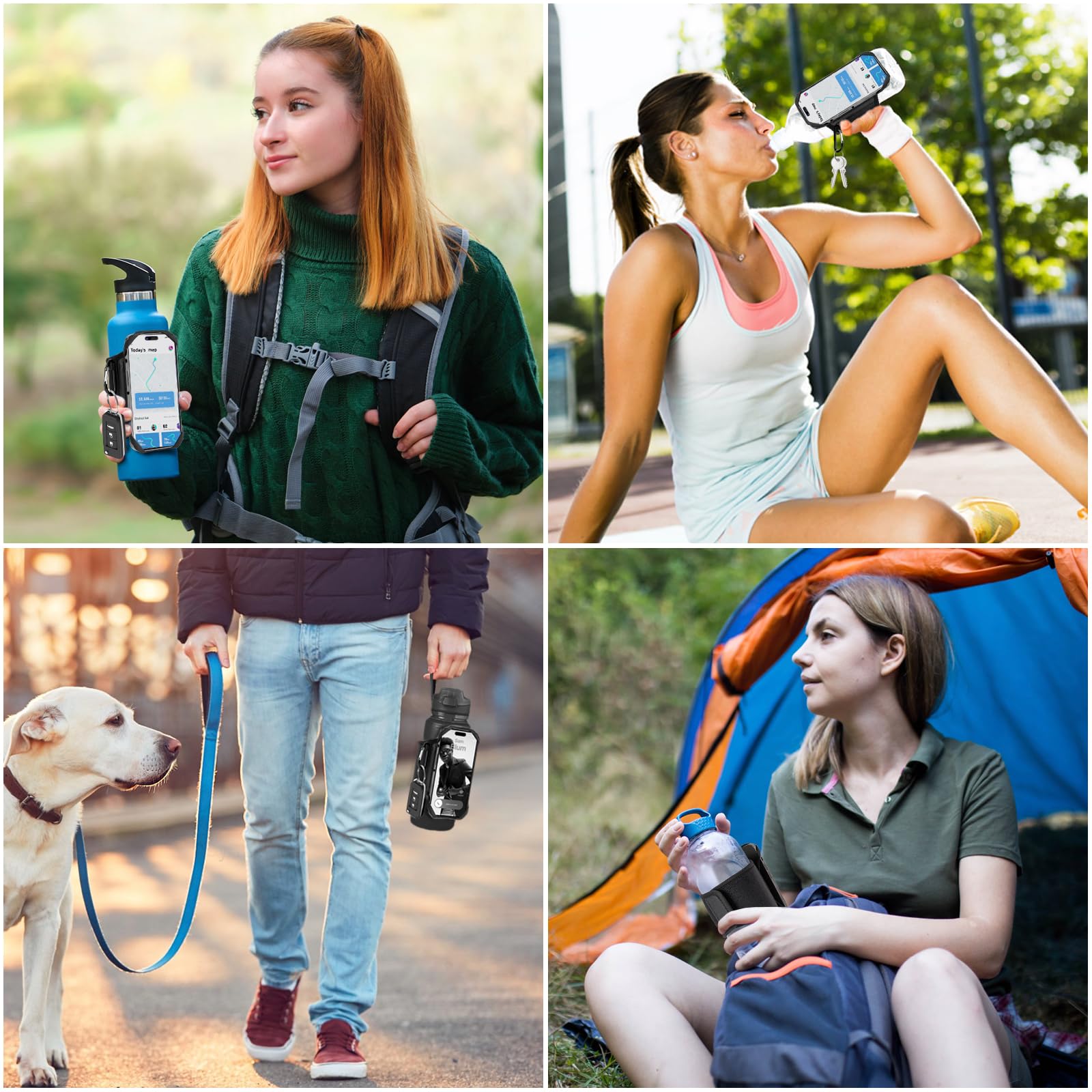 Cikyner Cinghia per Bottiglia d'Acqua, Porta Bottiglia d'Acqua per Telefono Cellulare, Accessori da Palestra Rimovibili e Girevoli a 360° per Telefono da 4,5-7'' e Bottiglie da Diametri 5-9cm