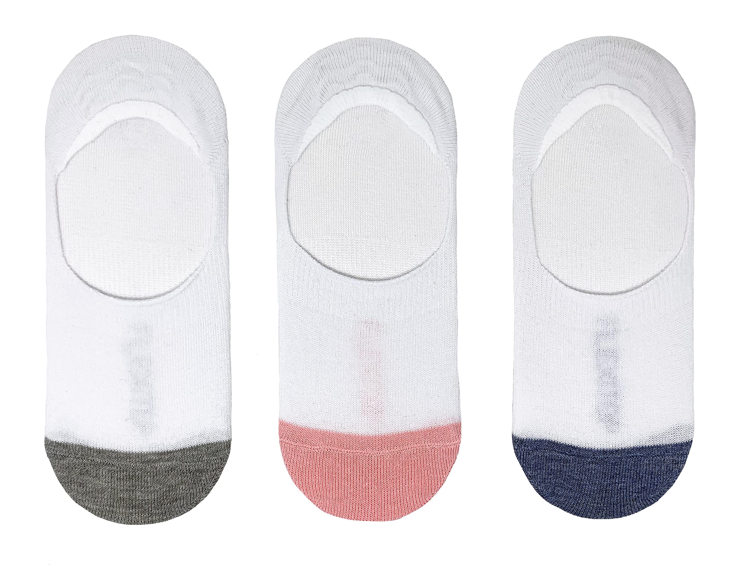 Flexitop Ladies Invisi Liners | 3 Pairs | U.K. Size 4-7| Ladies white no show sock, soft hold, comfortable, gentle grip, sport socks, cushioning (3pk Assorted H&T)