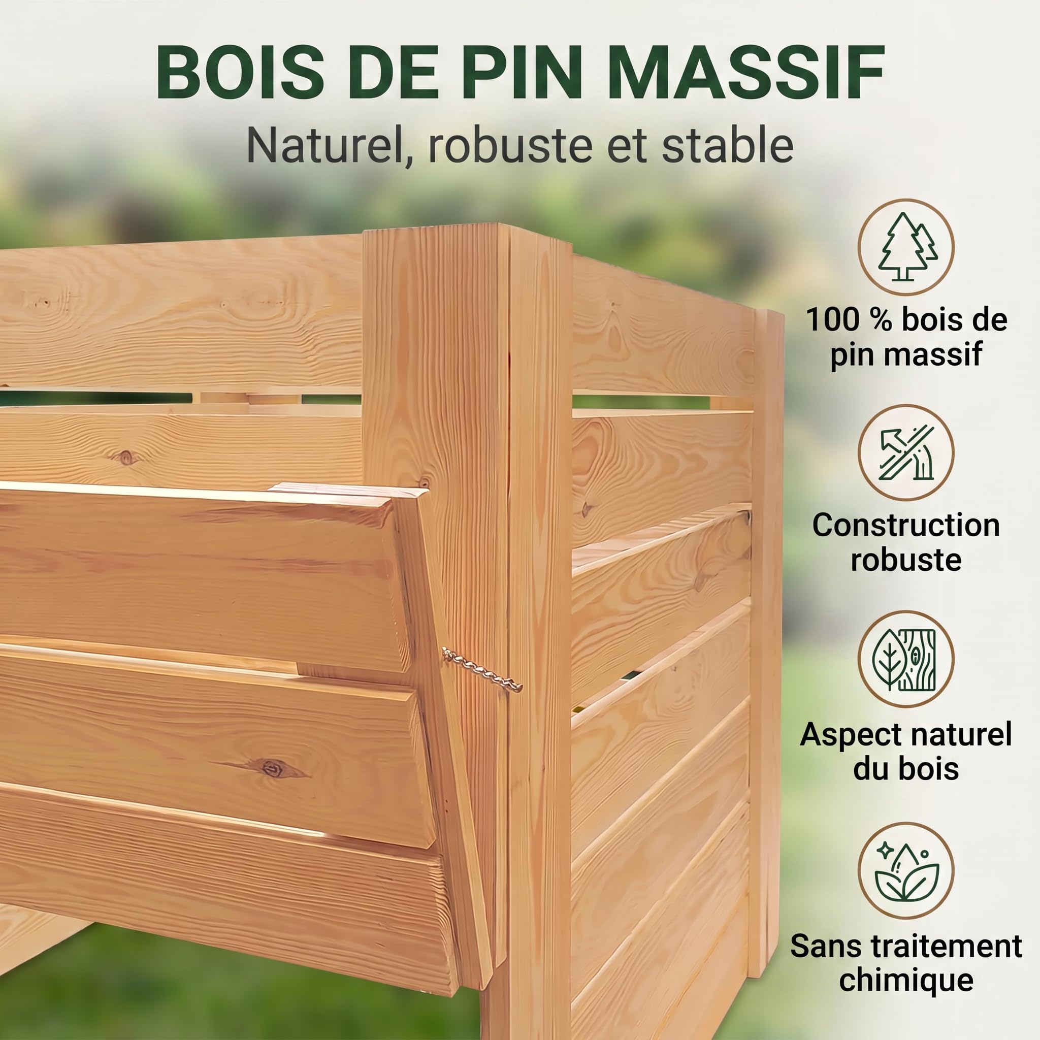 VELORA H&L Composteur 512 L - Composteur de Jardin en Bois Naturel avec Trappe de Récupération, Bac à Compost pour Déchets Verts et Déchets Organiques