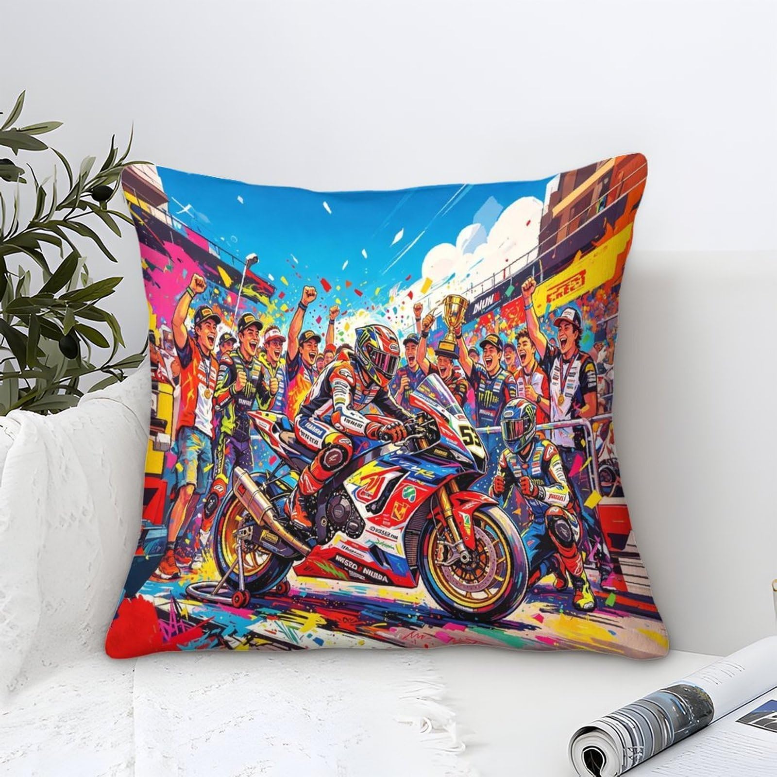 3U6C4M9K Championship Moment Cushion Covers 45x45cm, Motorcycle Race Throw Double Printed Pillow Case Championship Moment Accent Pillow Covers