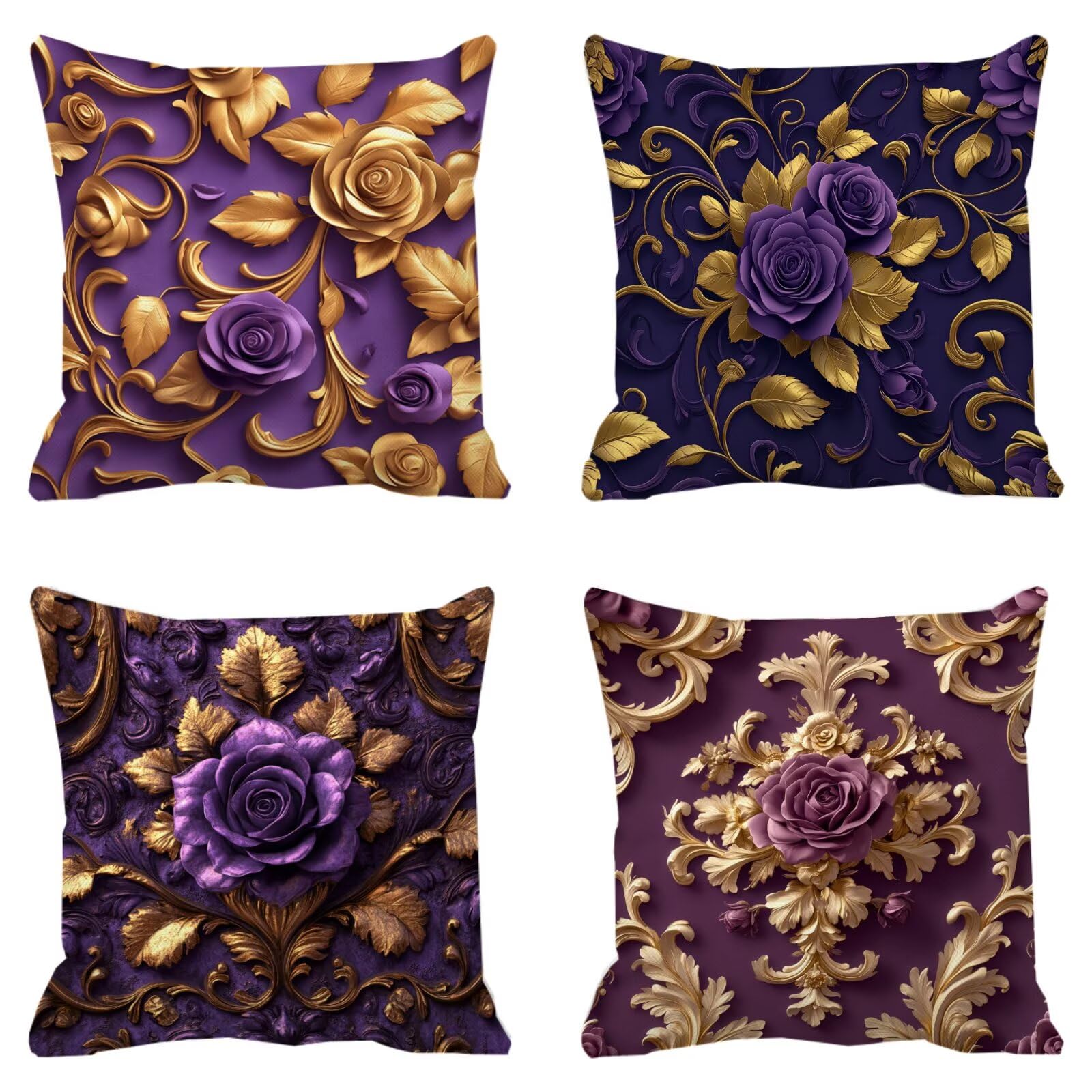 Taie d'oreiller coussin canapé 50x50cm housse fleur jardin extérieur lot de 4