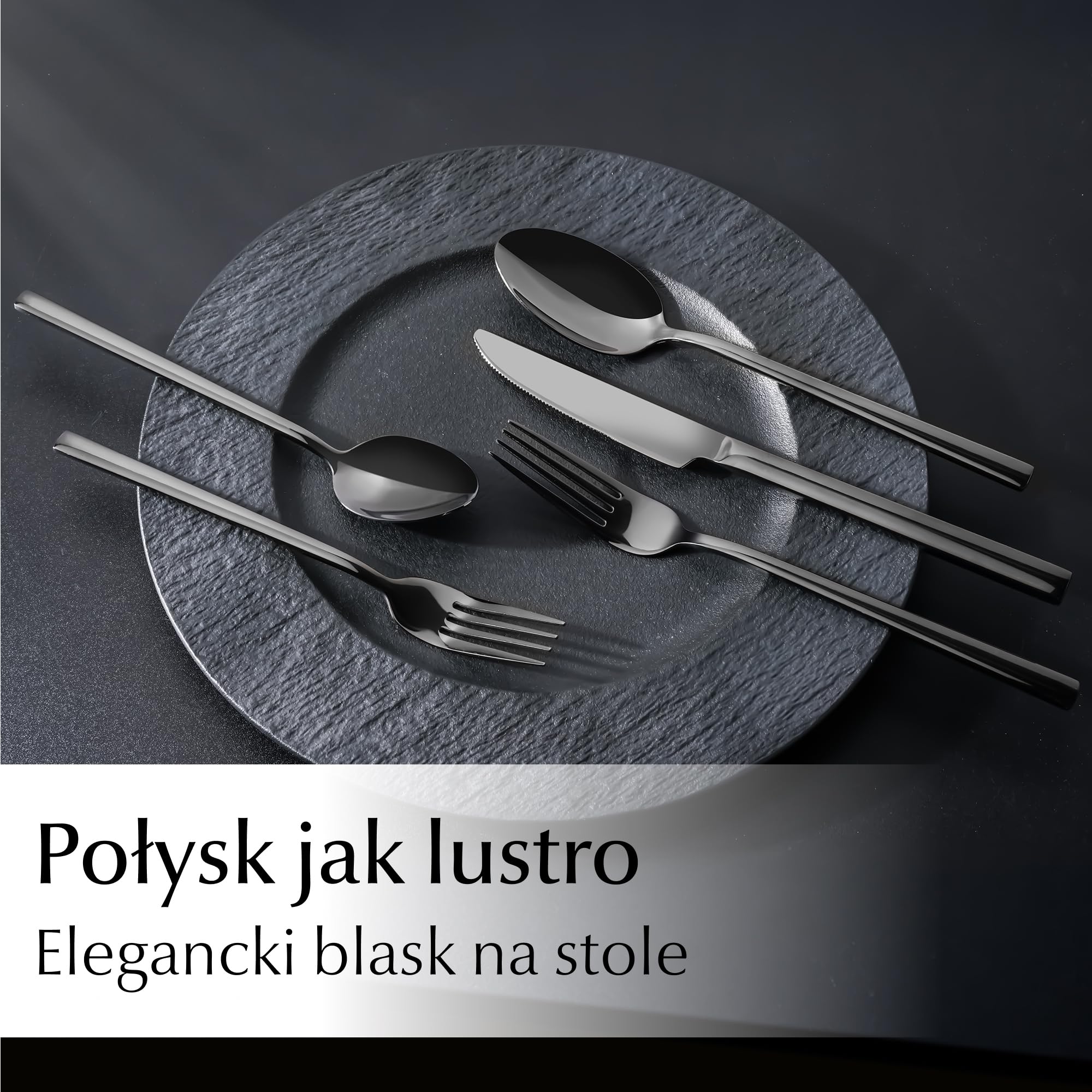 MIAMIO – Zestaw Sztućców ze Stali Nierdzewnej dla 6 Osób / 36-Częściowy Zestaw Sztućców – Noże, Widelce, Łyżki – Można Myć w Zmywarce (Czarny, 36 części)