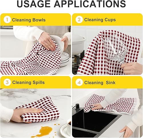 Miniatura 5 de SALAS Toallas de algodón para secar platos de cocina, toallas de rizo de celosía, paños de cocina altamente absorbentes con lazo para colgar, 16 x