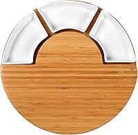 Vista 3 de Vaiyer Juego de tablas de cortar de queso charcutería con tabla de queso redonda de 13 pulgadas con 3 cuchillos, 3 cuencos de cerámica con 2