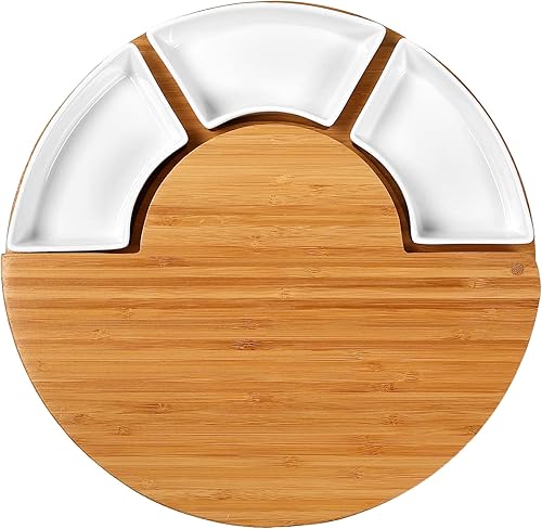 Miniatura 4 de Vaiyer Juego de tablas de cortar de queso charcutería con tabla de queso redonda de 13 pulgadas con 3 cuchillos, 3 cuencos de cerámica con 2