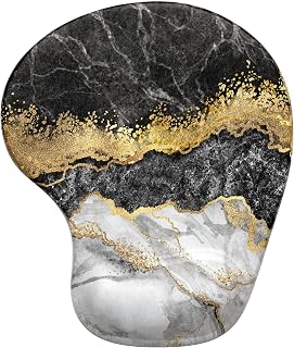 Hsurbtra Ergonomic Mouse Pad with Wrist Rest Support, Gel Mouse Pads with Non-Slip PU Base, Pain Relief Memory Foam Mousepad, Cute Mouse Pad for Laptop PC, Office Supplies Decro, Black Marble