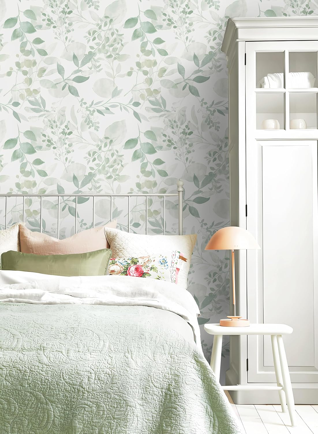 Safiyya Light Green Leaf Wallpaper Peel and Stick Wall Paper Modern Boho Contact Paper 78.7" x 17.3" Self Adhesive Removable Wallpaper for Bedroom Bathroom Vinyl Rolls