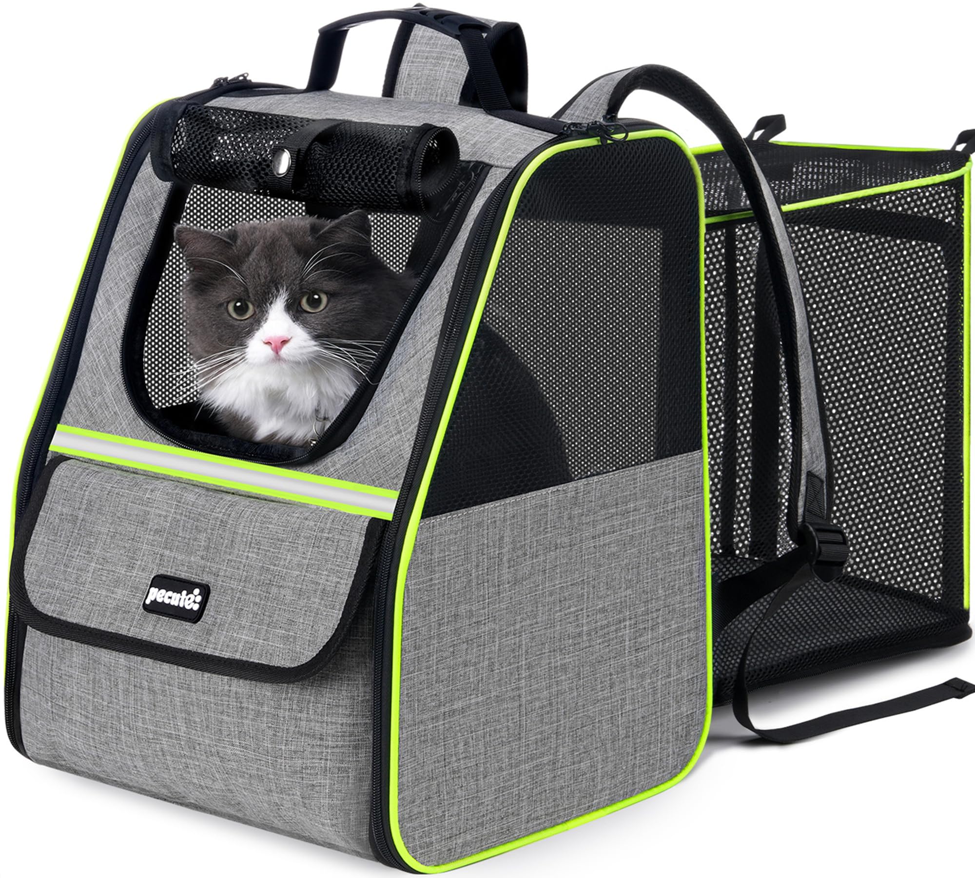 Pecute Cat Backpack Carrier Expandable Ultralight, Small Dog Backpack, Pet Backpack Carriers for Cats Dogs Puppy Kitten, Cat Carriers Bag Carrying for Travel Hiking Bike Riding Walking Outdoor,Grey