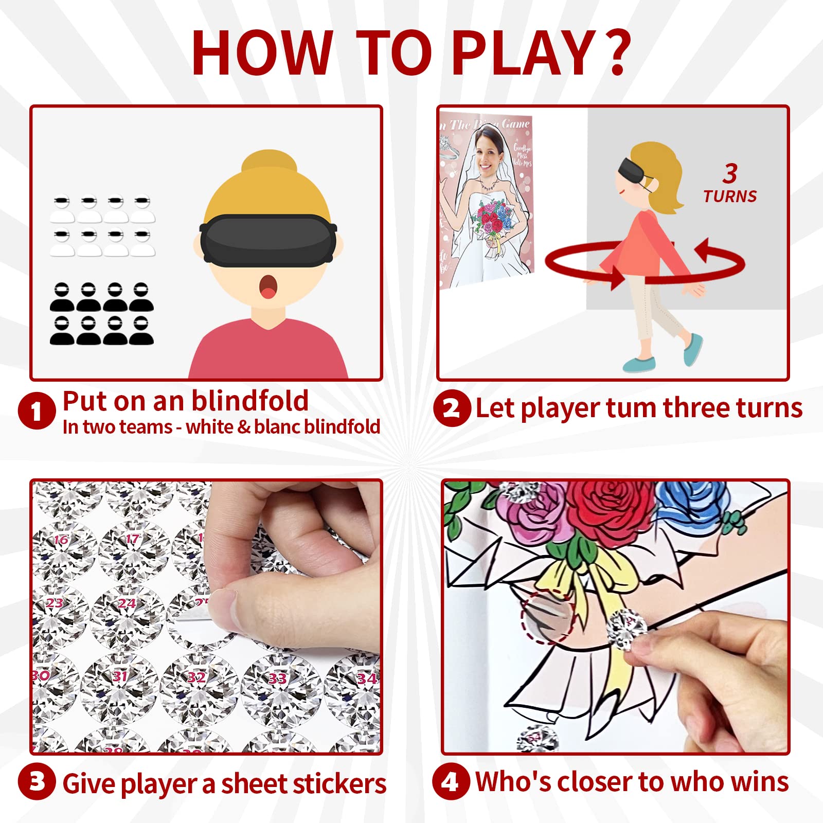 Jeu 'Pin The Ring On The Bride' Pour Enterrement De Vie De Jeune Fille – Affiche 58x71 Cm, Bandeau, Autocollants | Animation Fête Prénuptiale