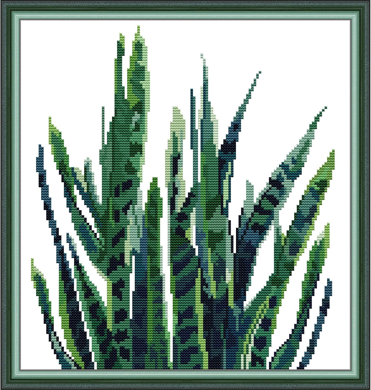 Svarog Stamped Cross Stitch Kits Beginners Full Range of Embroidery Patterns Starter Kits for Adult or Kids DIY Cross Stitches Needlepoint Kits 14CT-Green Plant（3） 12.2x12.6 inch