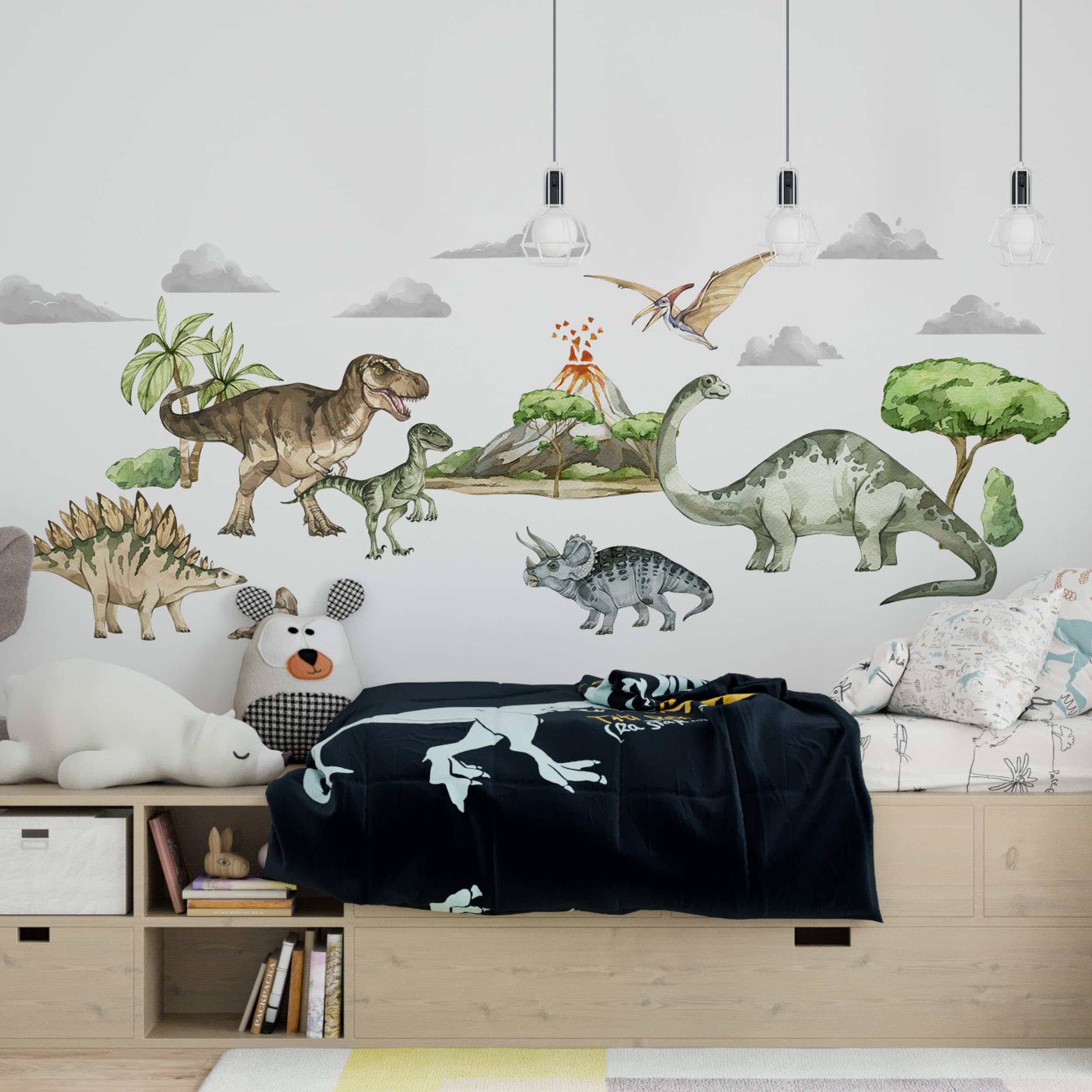 Stickers muraux dinosaures aquarelle T-Rex pour déco de chambre d'enfant